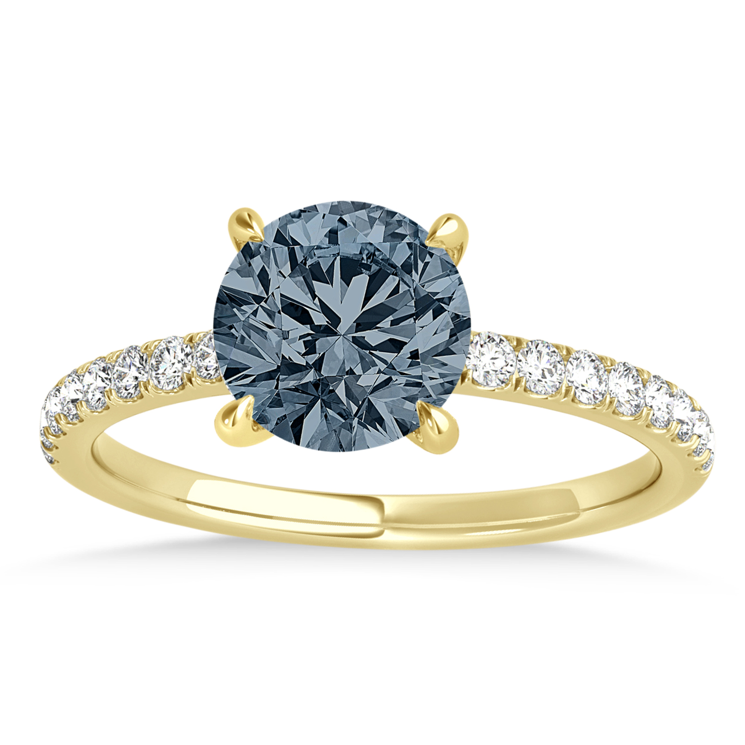Round Gray Spinel & Diamond Single Row Hidden Halo Engagement Ring 18k Yellow Gold (1.25ct)