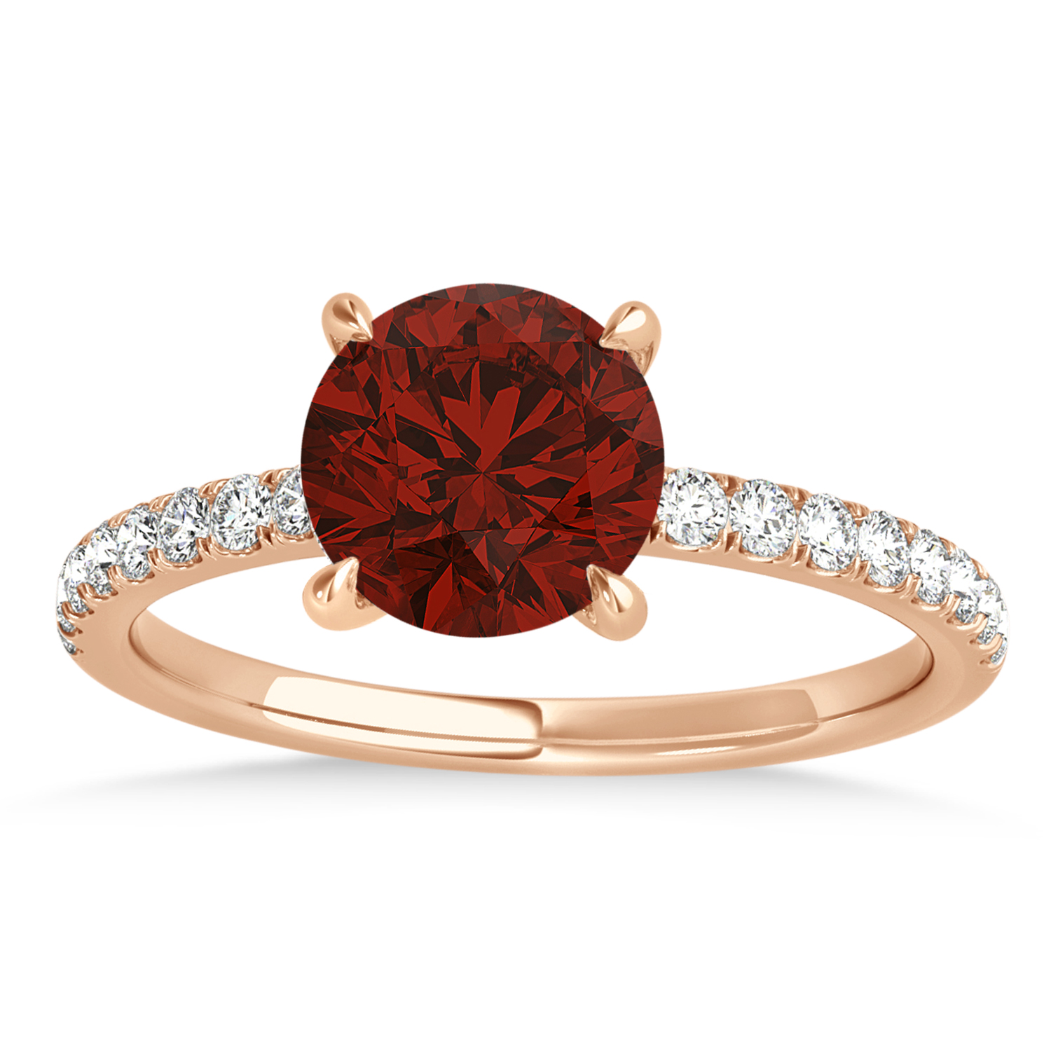 Round Garnet & Diamond Single Row Hidden Halo Engagement Ring 14k Rose Gold (1.25ct)