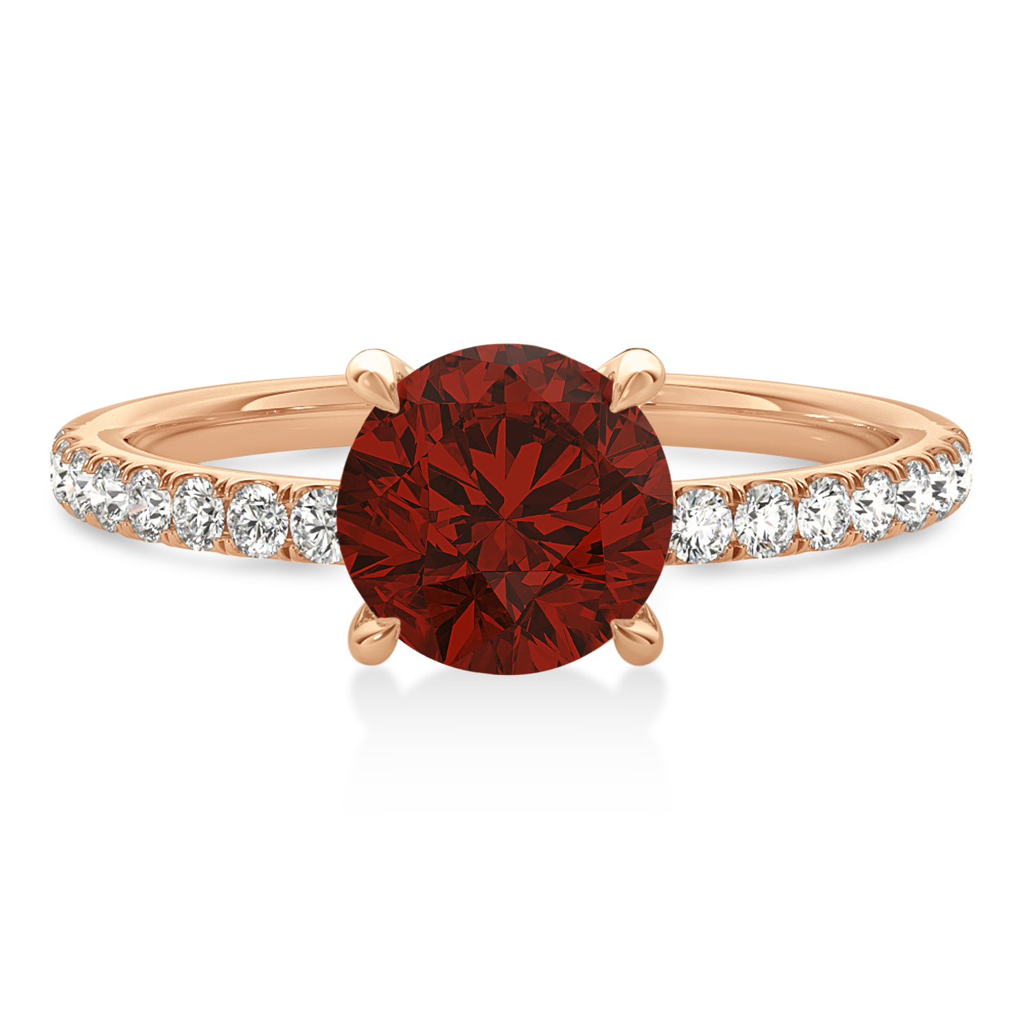Round Garnet & Diamond Single Row Hidden Halo Engagement Ring 18k Rose Gold (1.25ct)