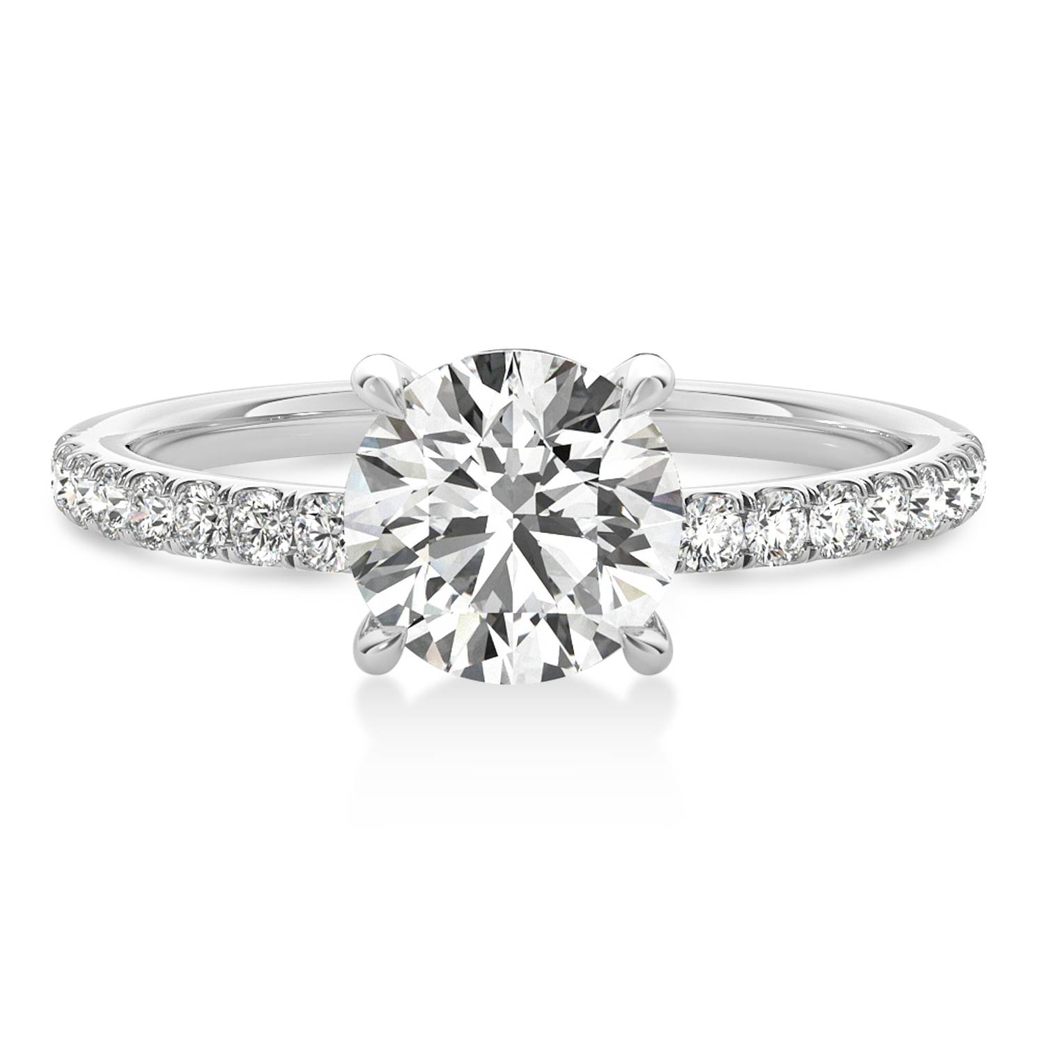 Round Lab Grown Diamond Single Row Hidden Halo Engagement Ring 14k White Gold (1.25ct)