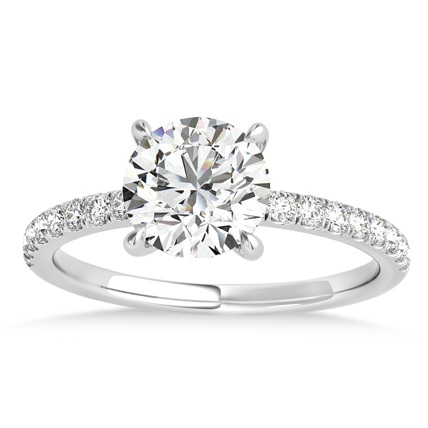 Round Lab Grown Diamond Single Row Hidden Halo Engagement Ring 14k White Gold (1.25ct)