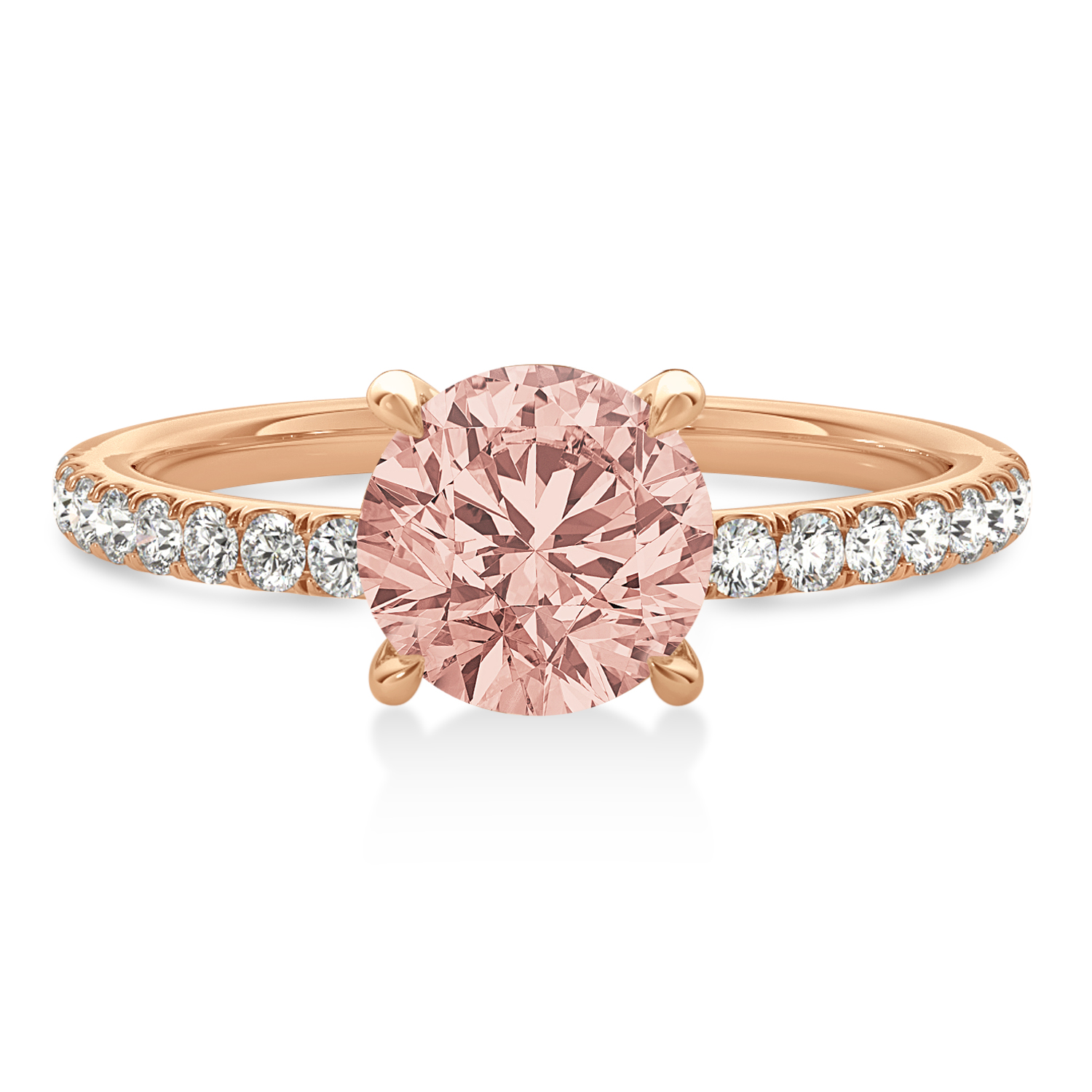 Round Morganite & Diamond Single Row Hidden Halo Engagement Ring 14k Rose Gold (1.25ct)