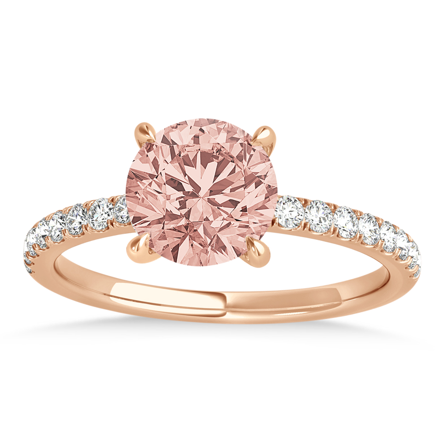 Round Morganite & Diamond Single Row Hidden Halo Engagement Ring 14k Rose Gold (1.25ct)