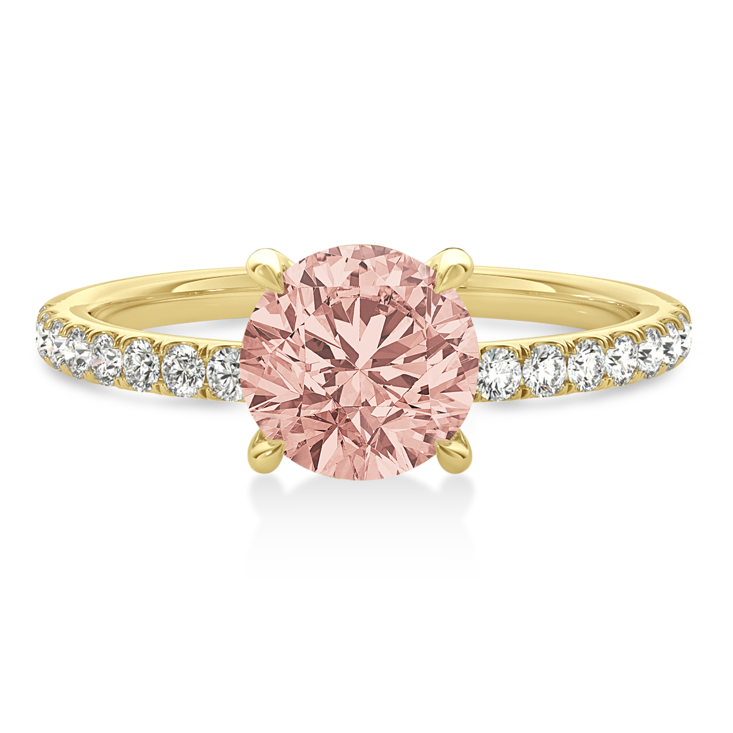 Round Morganite & Diamond Single Row Hidden Halo Engagement Ring 14k Yellow Gold (1.25ct)