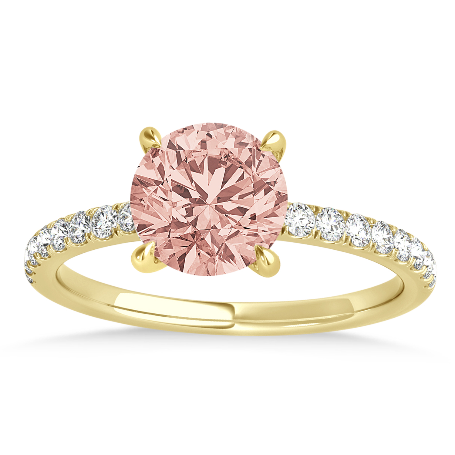 Round Morganite & Diamond Single Row Hidden Halo Engagement Ring 18k Yellow Gold (1.25ct)