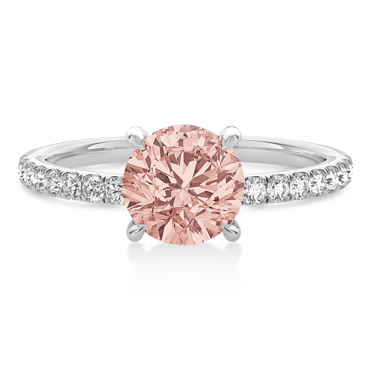 Round Morganite & Diamond Single Row Hidden Halo Engagement Ring Palladium (1.25ct)