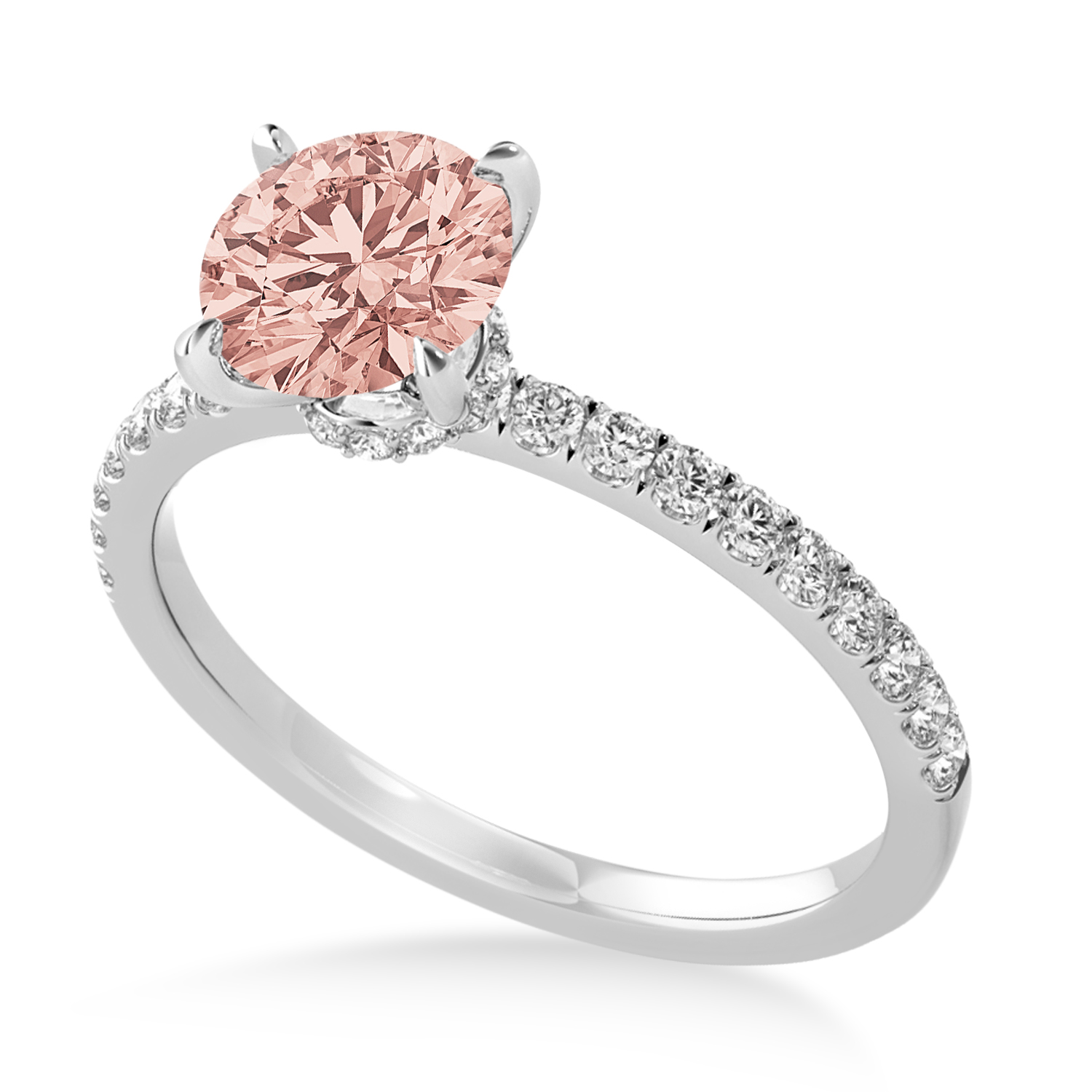 Round Morganite & Diamond Single Row Hidden Halo Engagement Ring Palladium (1.25ct)