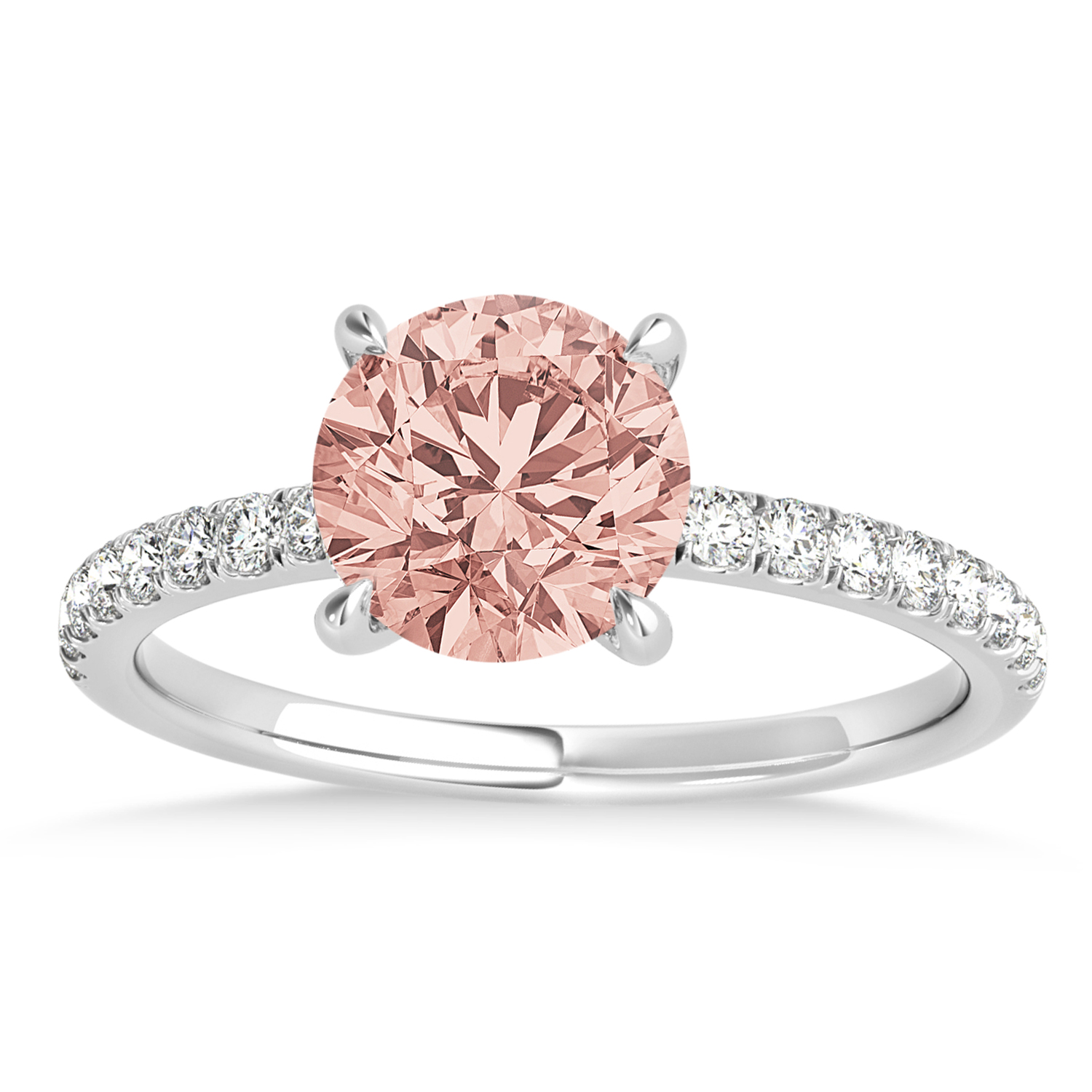 Round Morganite & Diamond Single Row Hidden Halo Engagement Ring Palladium (1.25ct)