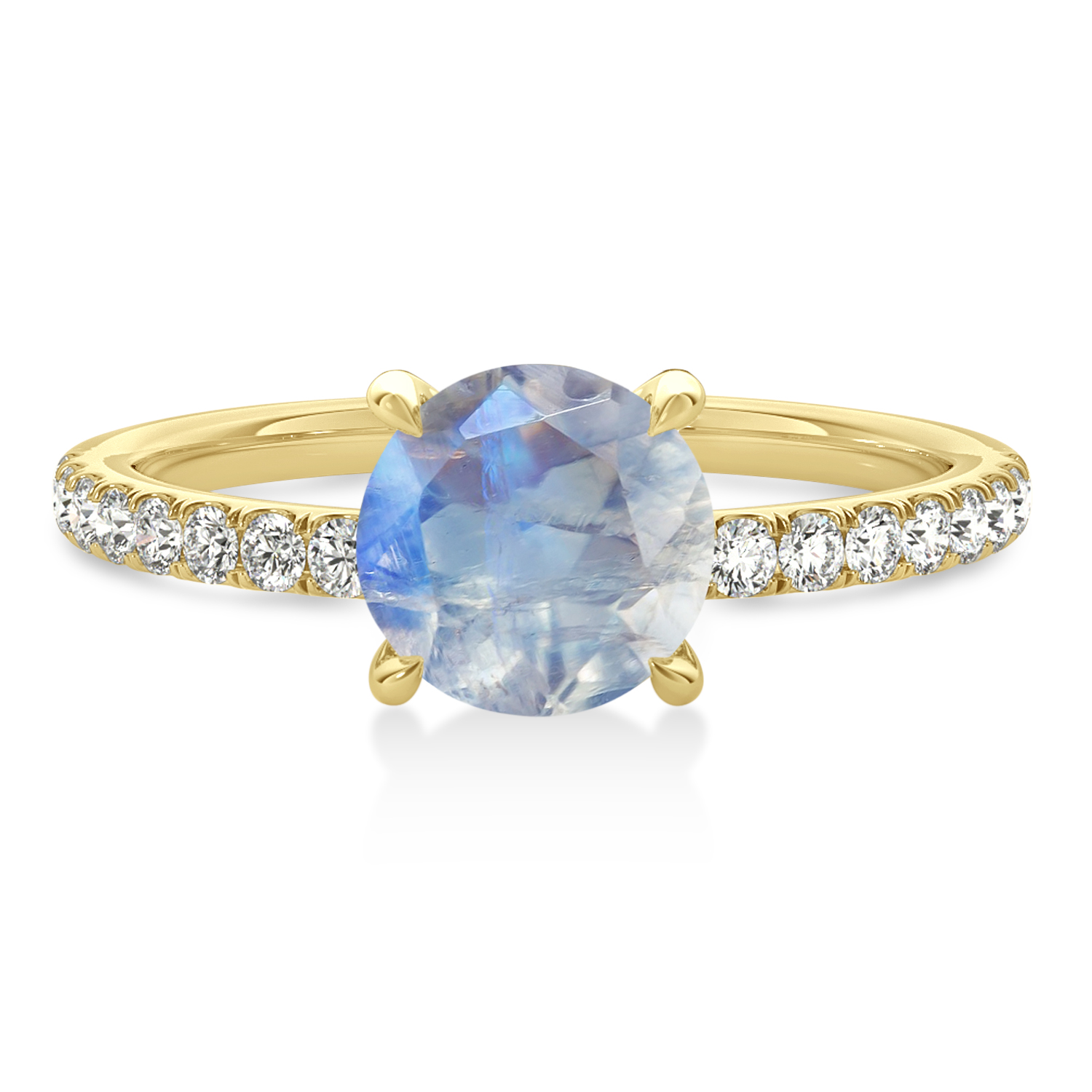 Round Moonstone & Diamond Single Row Hidden Halo Engagement Ring 14k Yellow Gold (1.25ct)