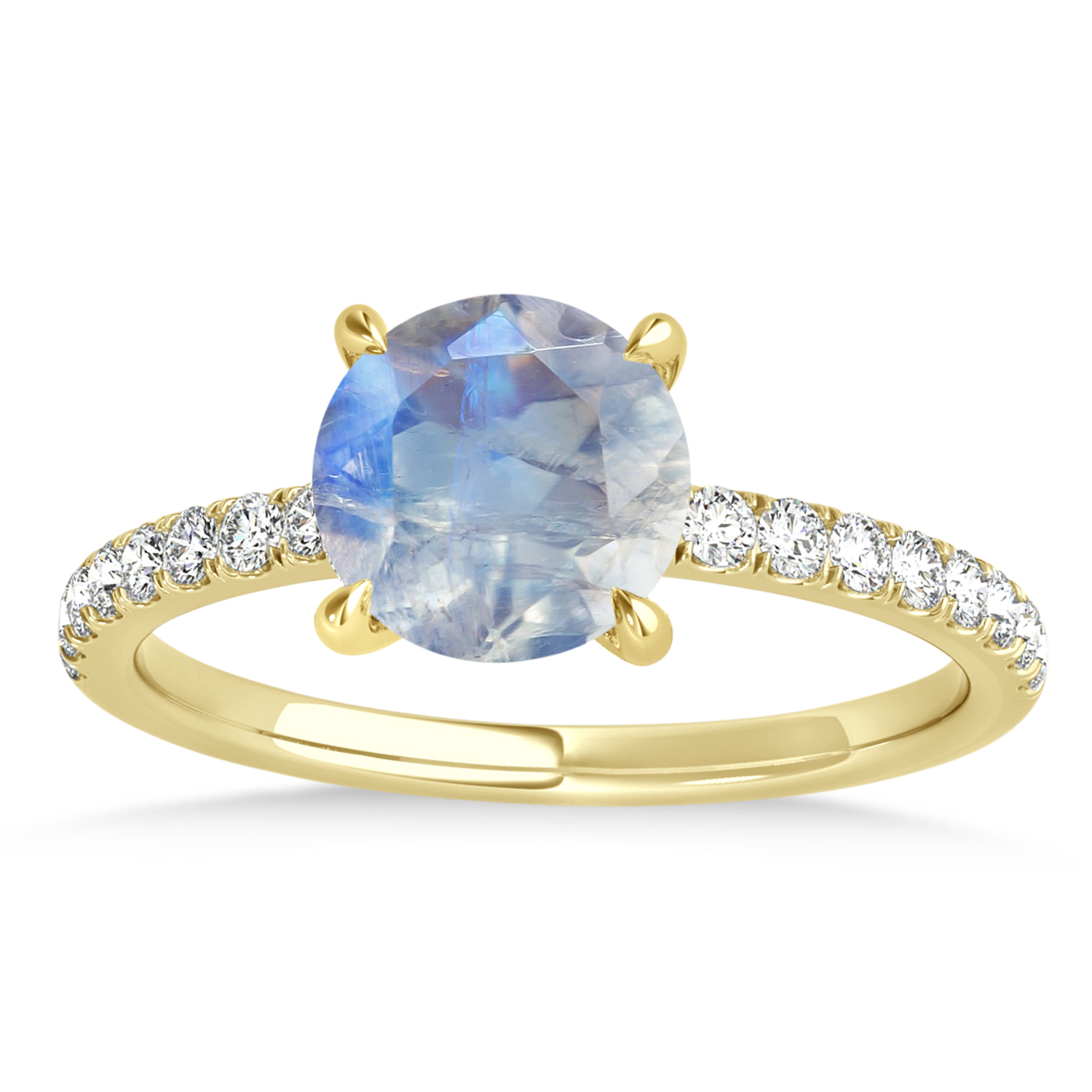 Round Moonstone & Diamond Single Row Hidden Halo Engagement Ring 14k Yellow Gold (1.25ct)