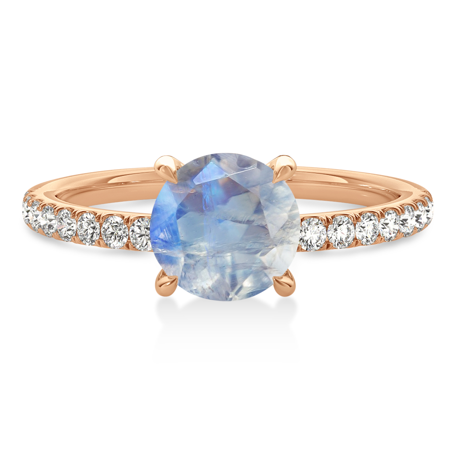 Round Moonstone & Diamond Single Row Hidden Halo Engagement Ring 18k Rose Gold (1.25ct)