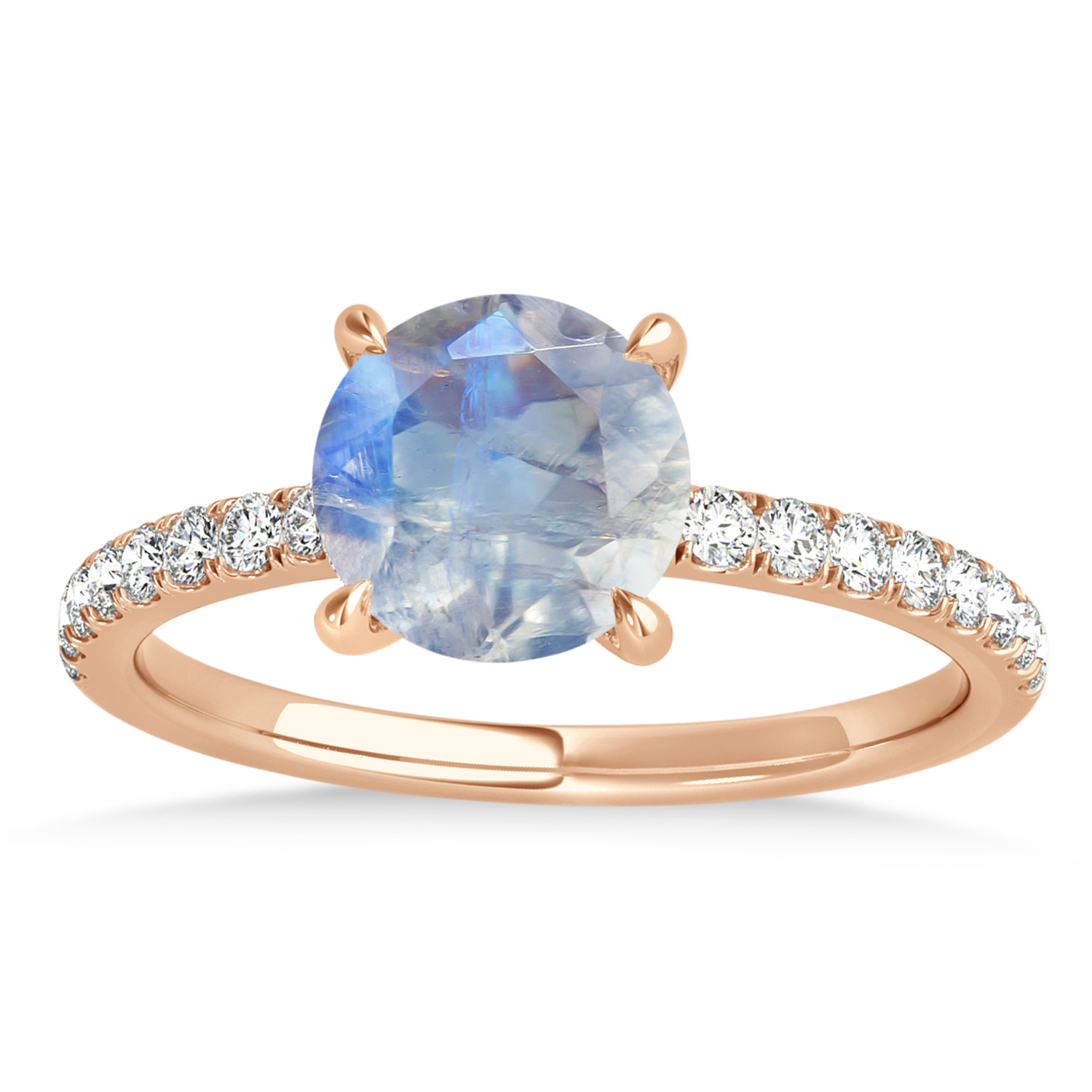 Round Moonstone & Diamond Single Row Hidden Halo Engagement Ring 18k Rose Gold (1.25ct)
