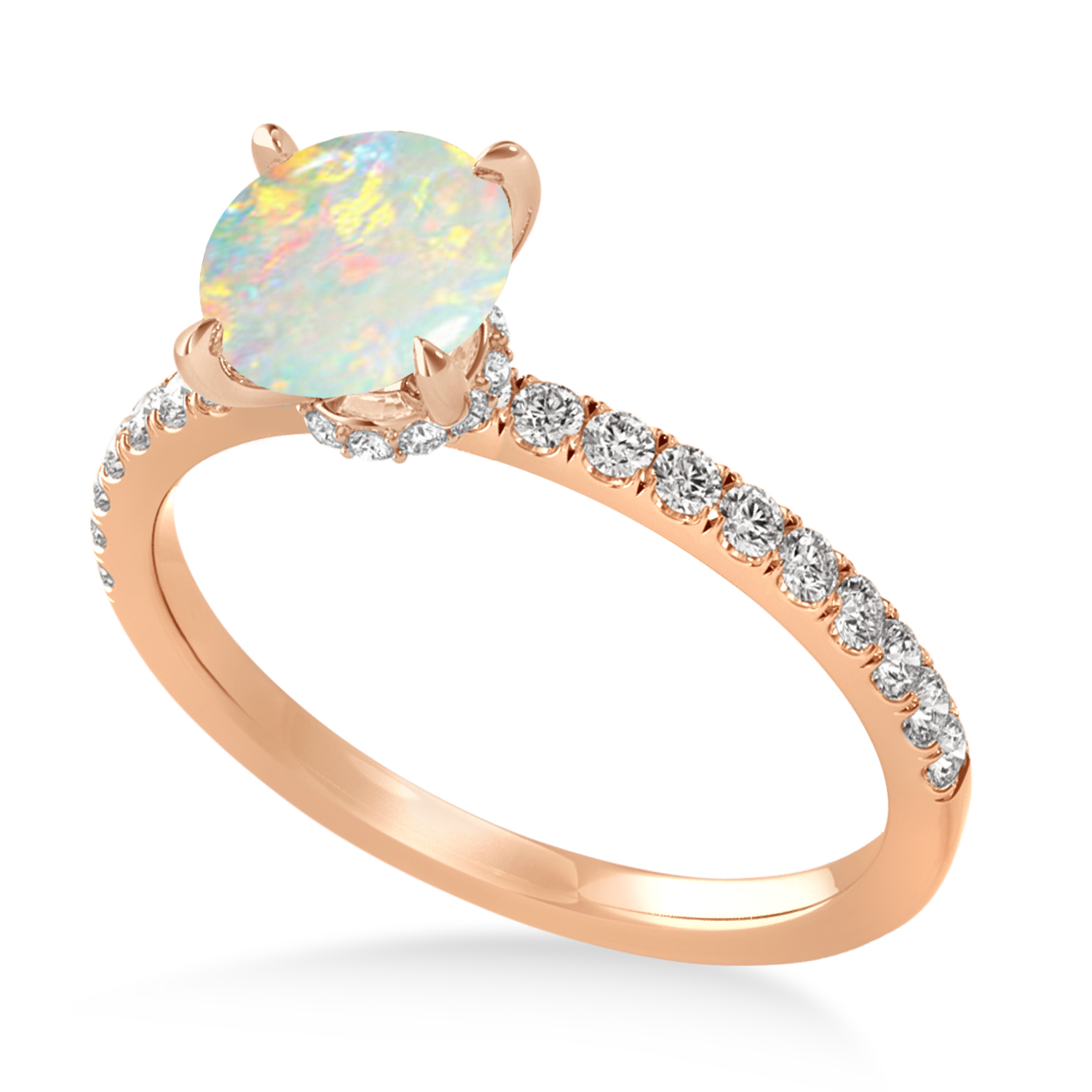 Round Opal & Diamond Single Row Hidden Halo Engagement Ring 14k Rose Gold (1.25ct)