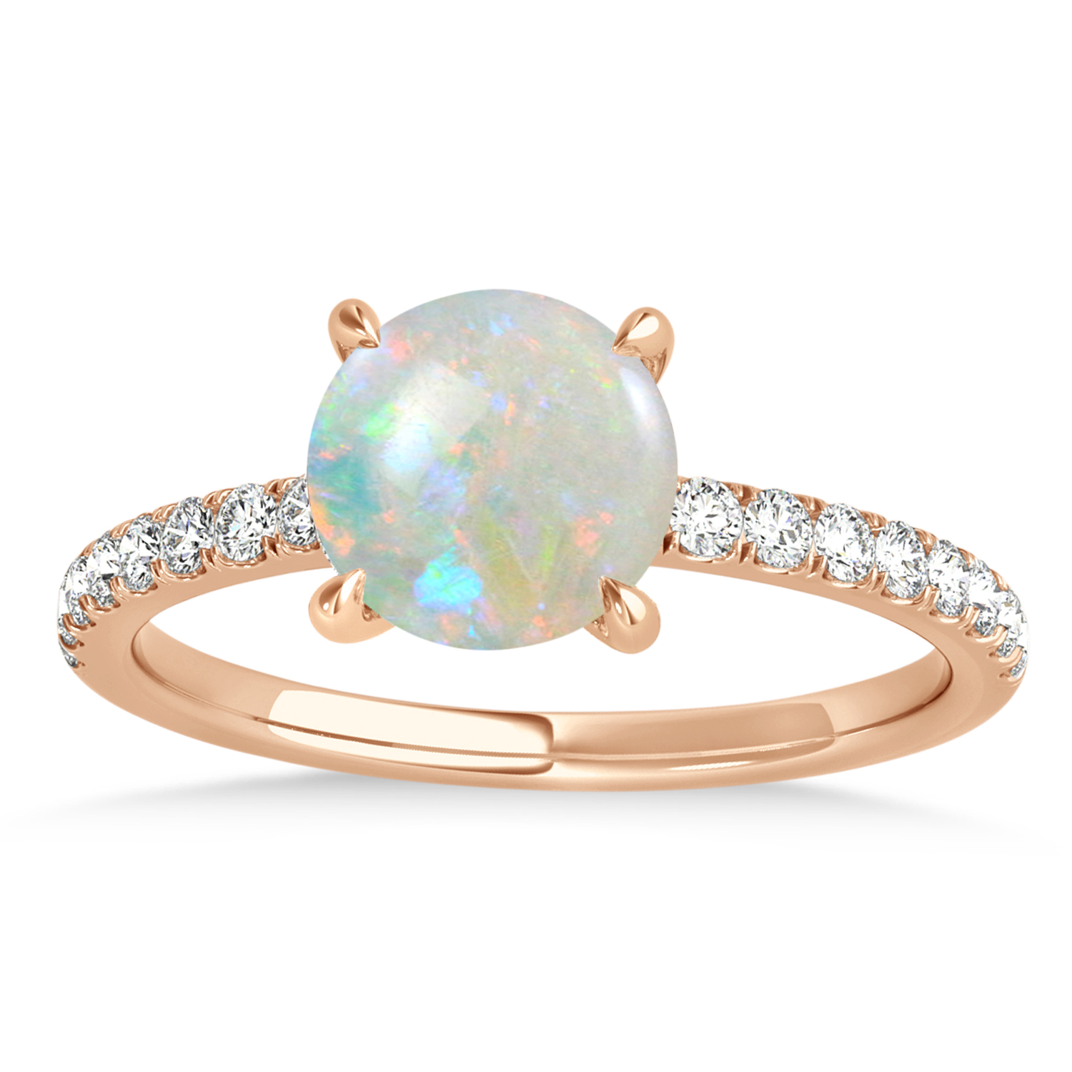 Round Opal & Diamond Single Row Hidden Halo Engagement Ring 14k Rose Gold (1.25ct)