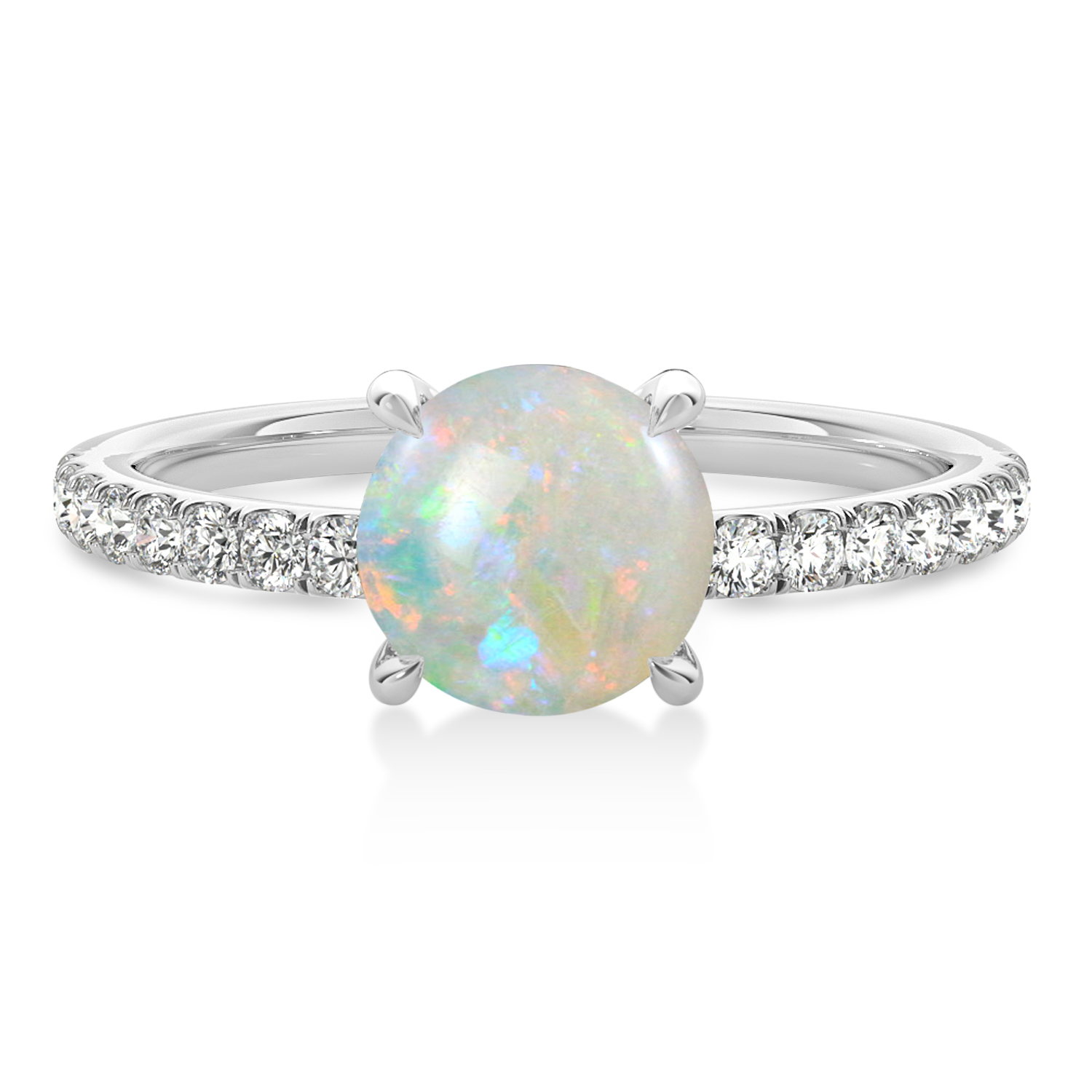 Round Opal & Diamond Single Row Hidden Halo Engagement Ring 14k White Gold (1.25ct)
