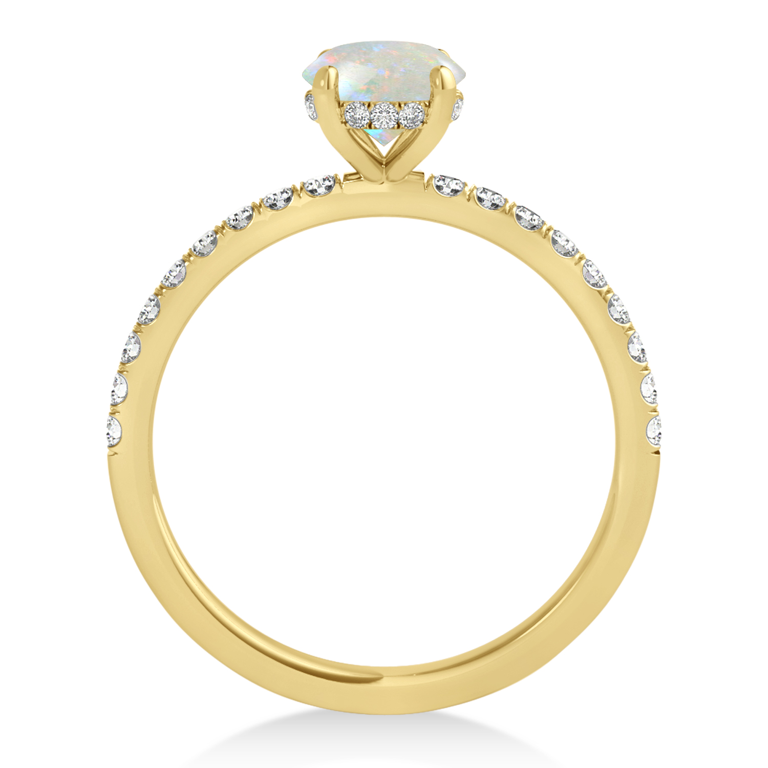 Round Opal & Diamond Single Row Hidden Halo Engagement Ring 14k Yellow Gold (1.25ct)