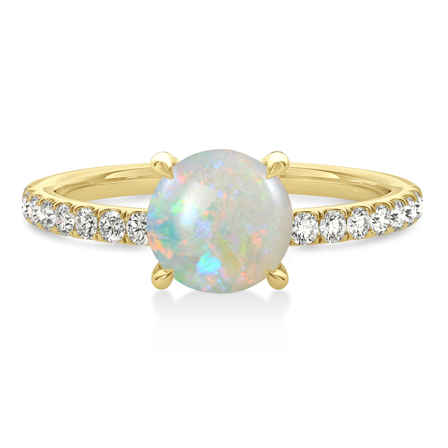 Round Opal & Diamond Single Row Hidden Halo Engagement Ring 18k Yellow Gold (1.25ct)