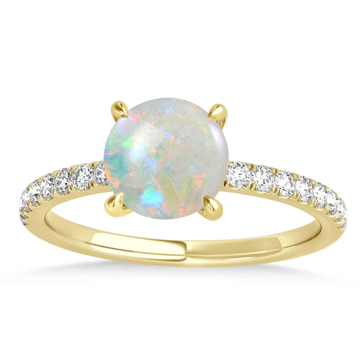 Round Opal & Diamond Single Row Hidden Halo Engagement Ring 18k Yellow Gold (1.25ct)