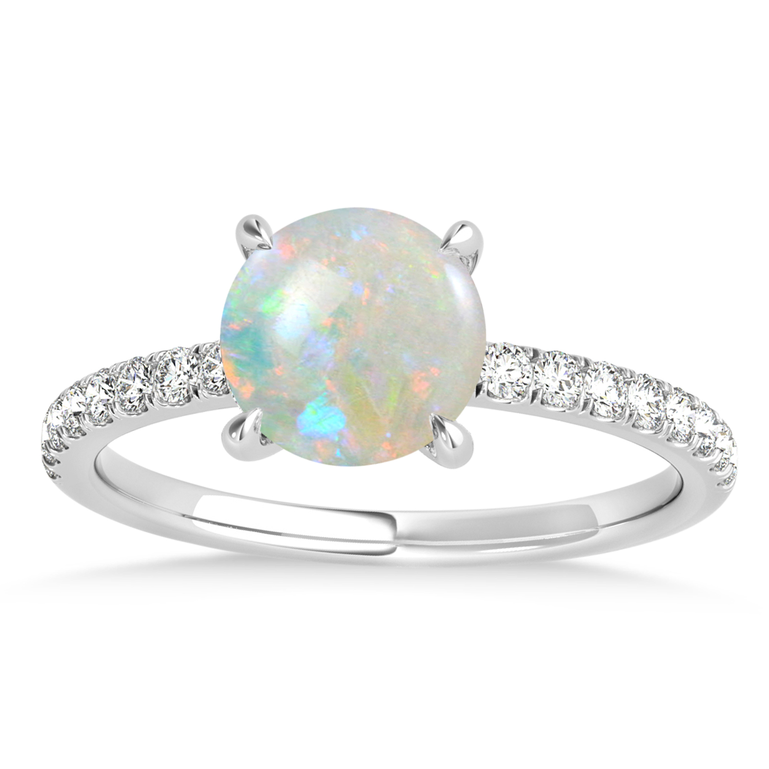 Round Opal & Diamond Single Row Hidden Halo Engagement Ring Palladium (1.25ct)