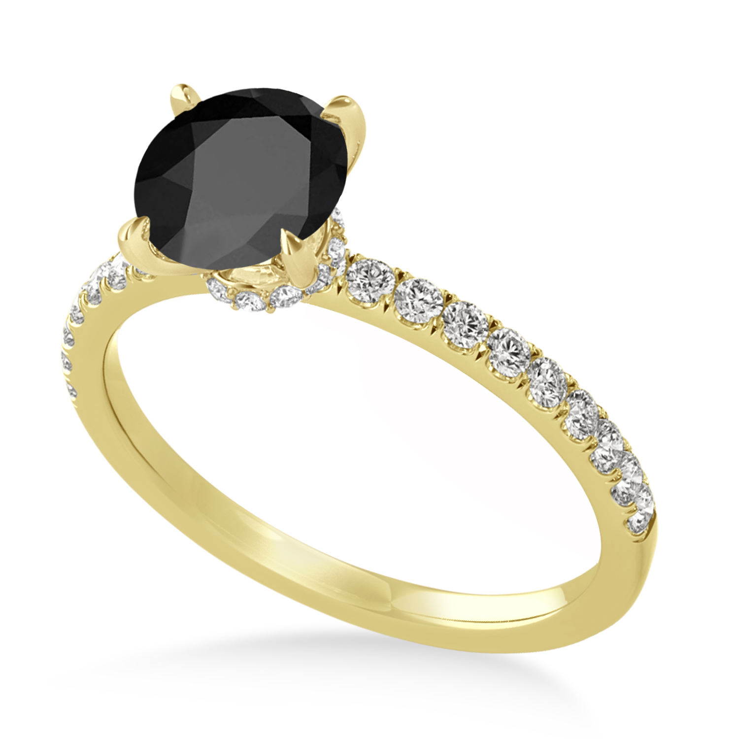 Round Onyx & Diamond Single Row Hidden Halo Engagement Ring 14k Yellow Gold (1.25ct)