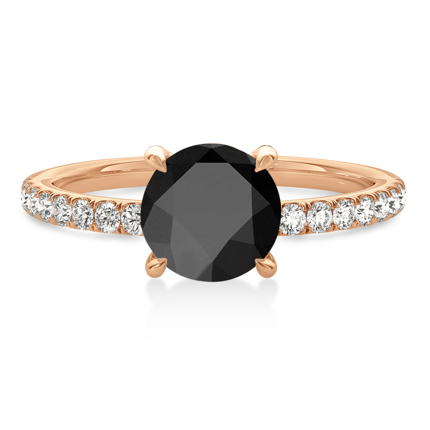 Round Onyx & Diamond Single Row Hidden Halo Engagement Ring 18k Rose Gold (1.25ct)