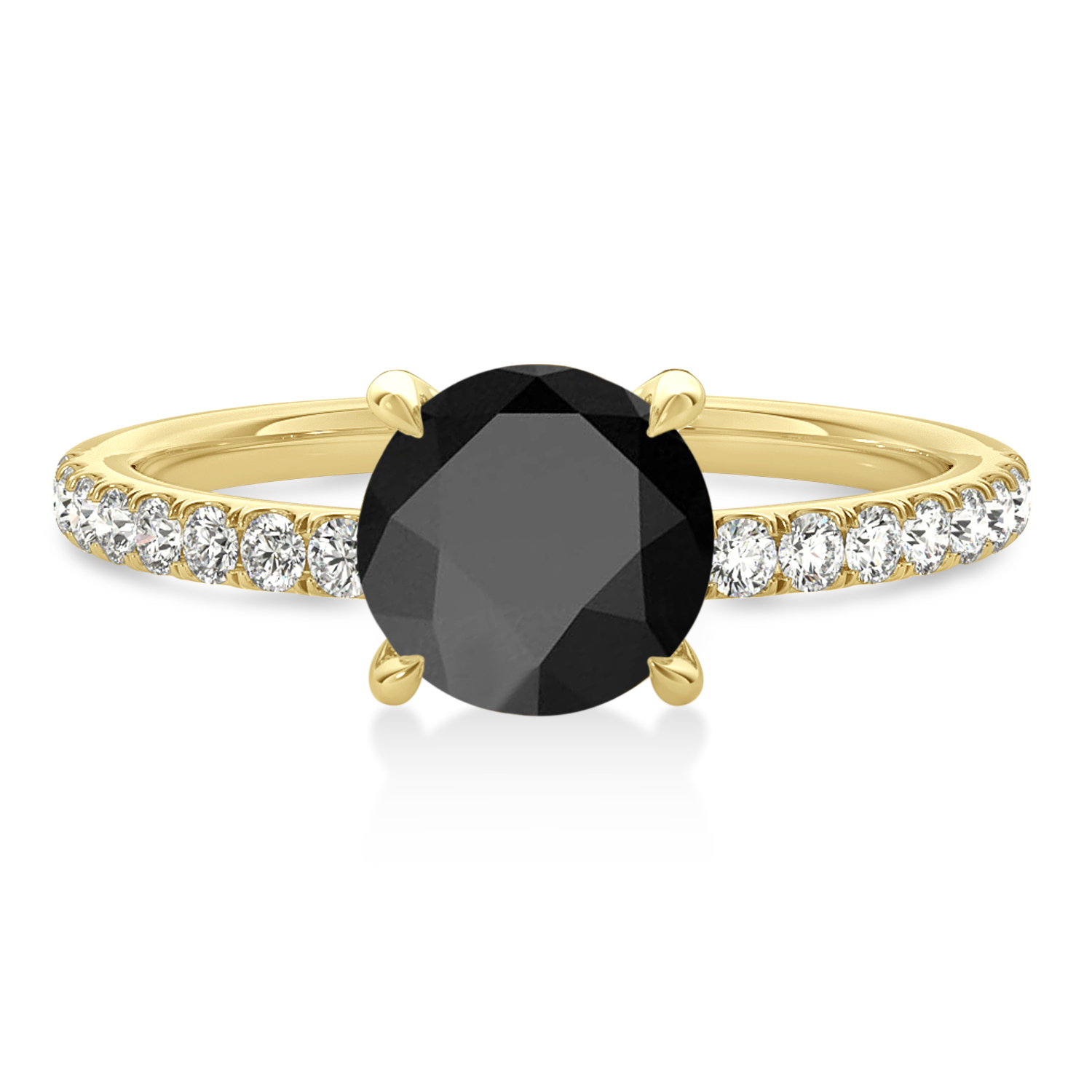 Round Onyx & Diamond Single Row Hidden Halo Engagement Ring 18k Yellow Gold (1.25ct)