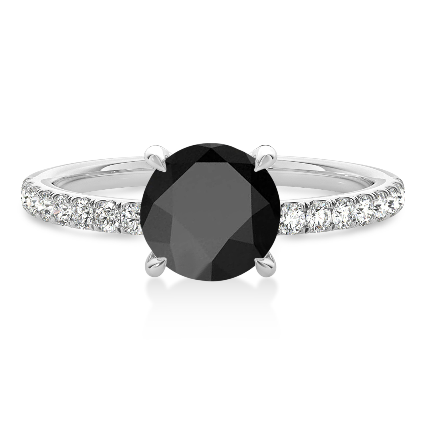 Round Onyx & Diamond Single Row Hidden Halo Engagement Ring Palladium (1.25ct)