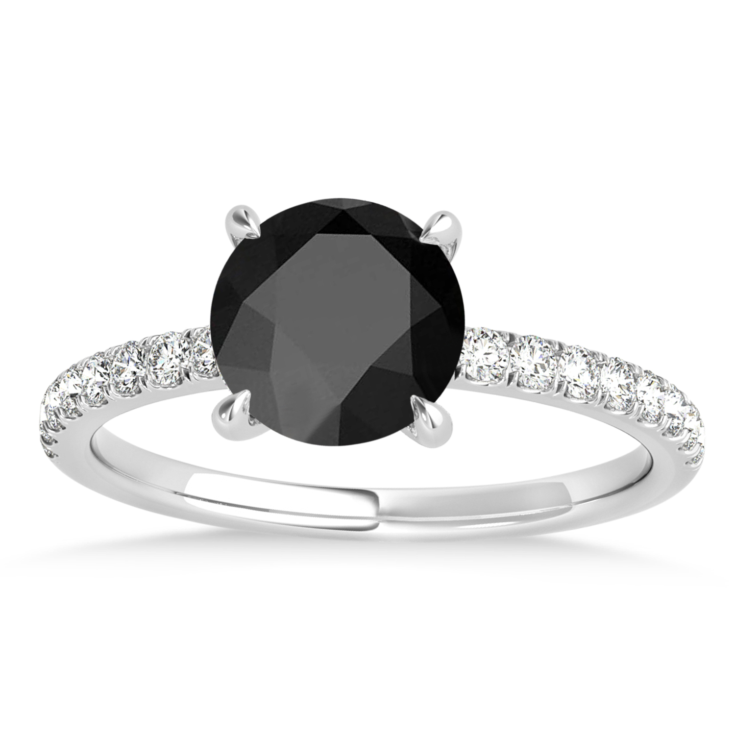 Round Onyx & Diamond Single Row Hidden Halo Engagement Ring Palladium (1.25ct)