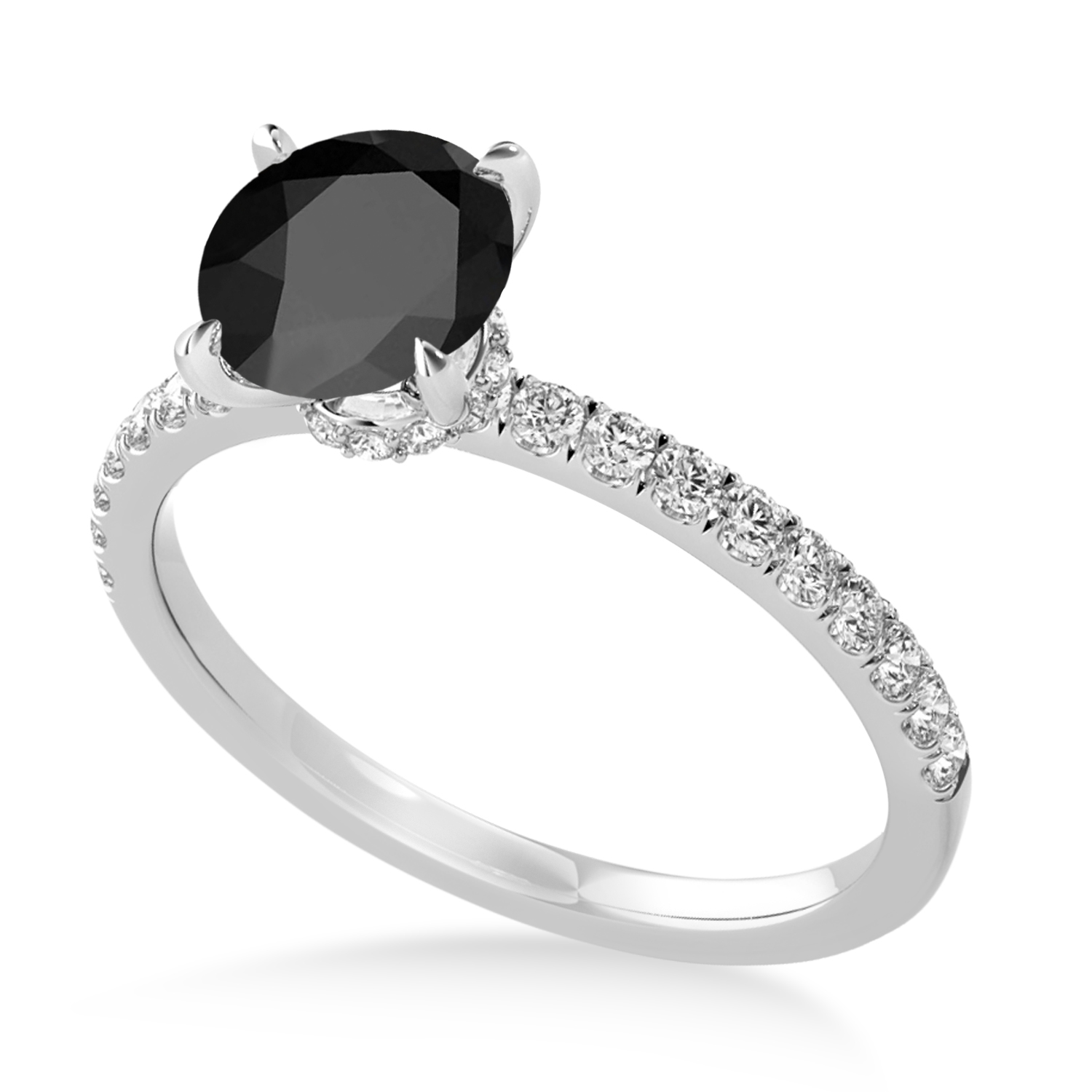 Round Onyx & Diamond Single Row Hidden Halo Engagement Ring Platinum (1.25ct)