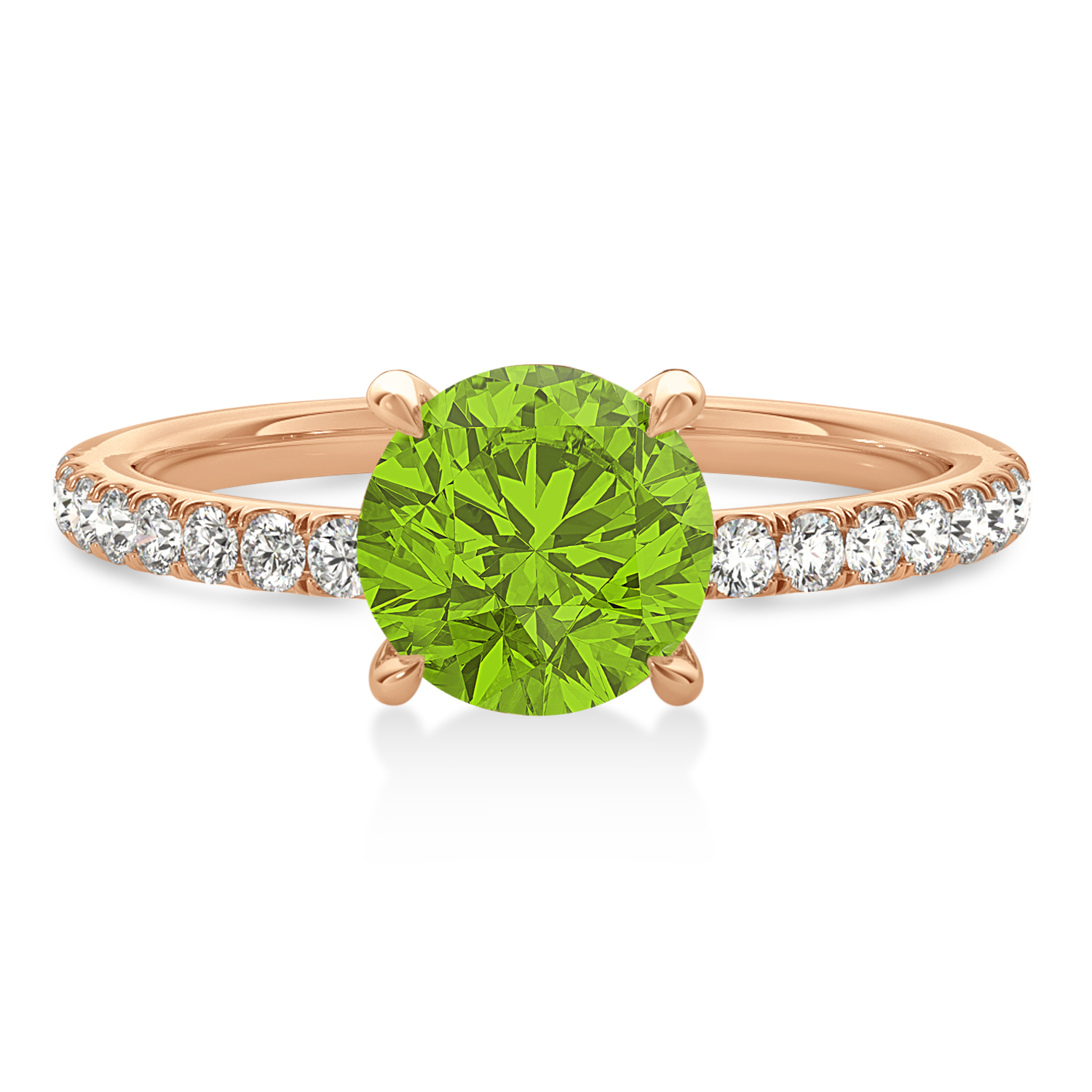 Round Peridot & Diamond Single Row Hidden Halo Engagement Ring 18k Rose Gold (1.25ct)