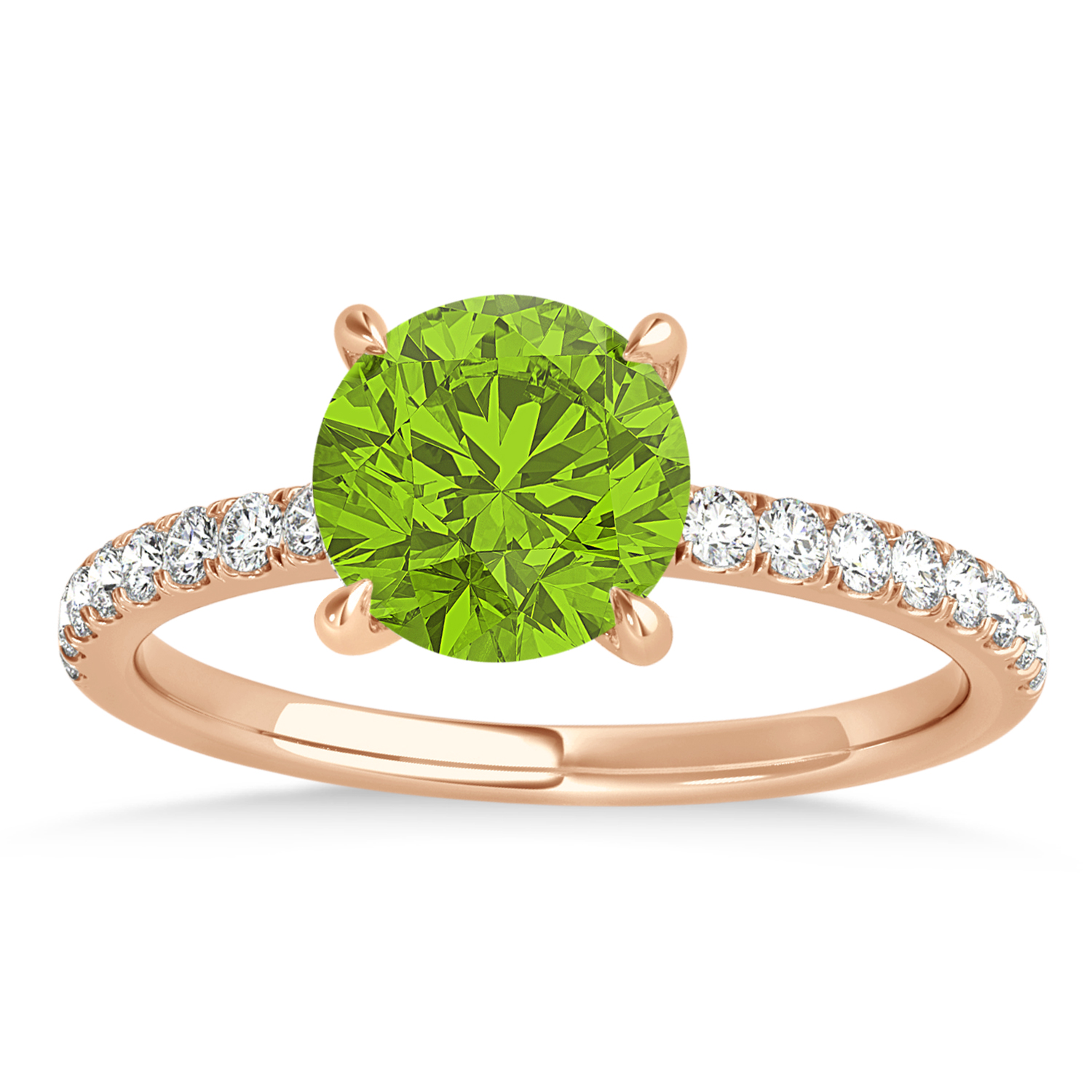 Round Peridot & Diamond Single Row Hidden Halo Engagement Ring 18k Rose Gold (1.25ct)