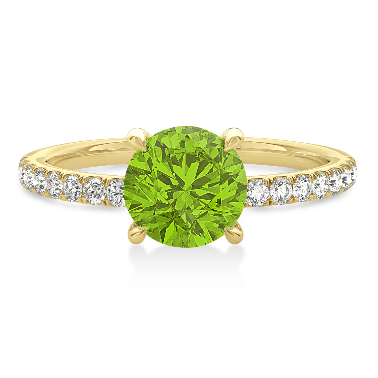 Round Peridot & Diamond Single Row Hidden Halo Engagement Ring 18k Yellow Gold (1.25ct)