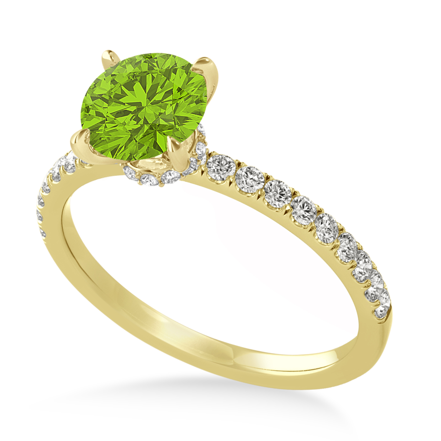 Round Peridot & Diamond Single Row Hidden Halo Engagement Ring 18k Yellow Gold (1.25ct)