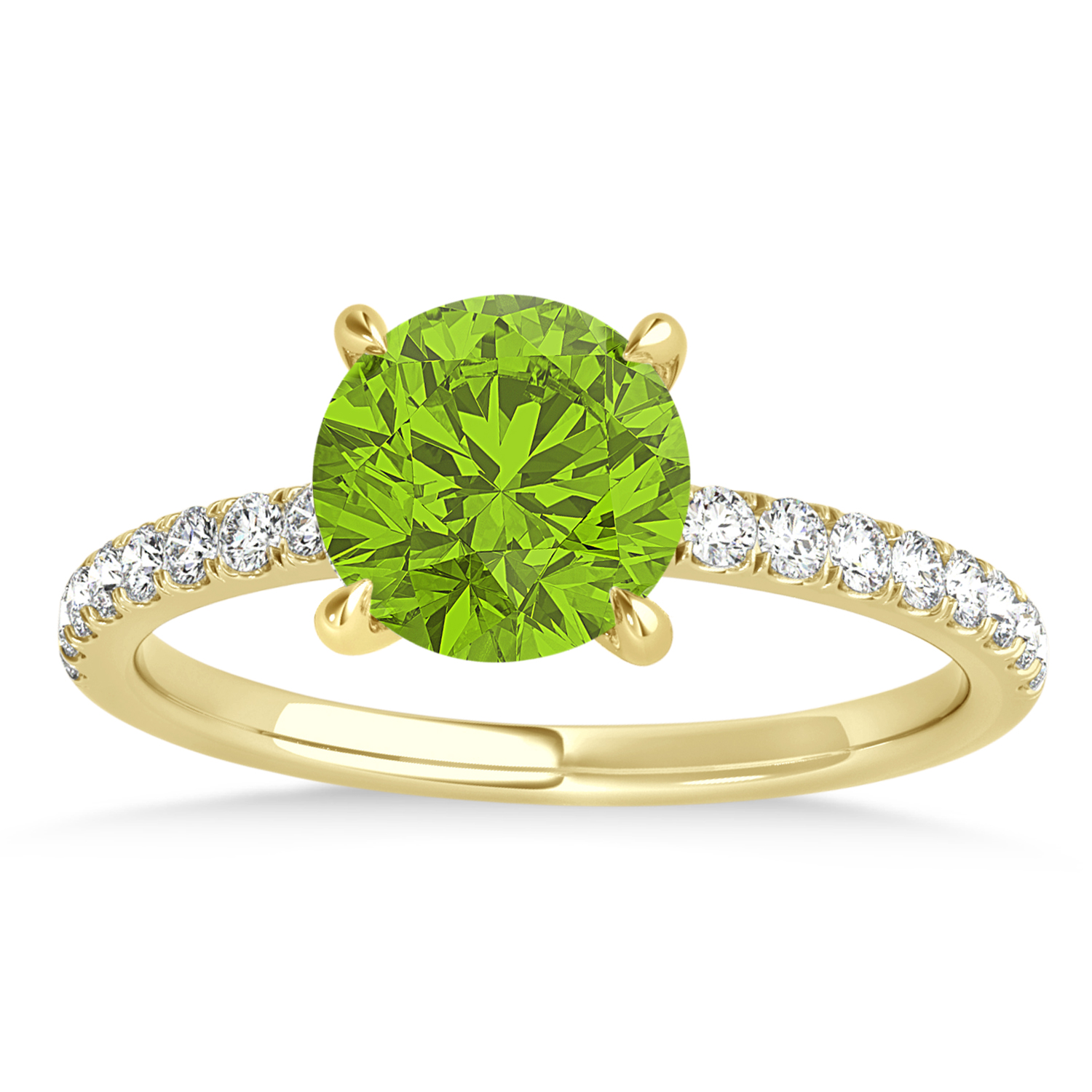 Round Peridot & Diamond Single Row Hidden Halo Engagement Ring 18k Yellow Gold (1.25ct)