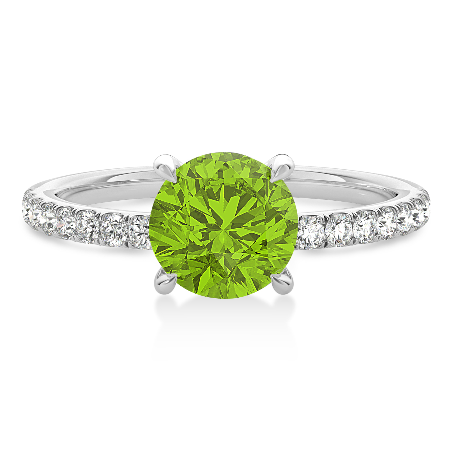 Round Peridot & Diamond Single Row Hidden Halo Engagement Ring Palladium (1.25ct)