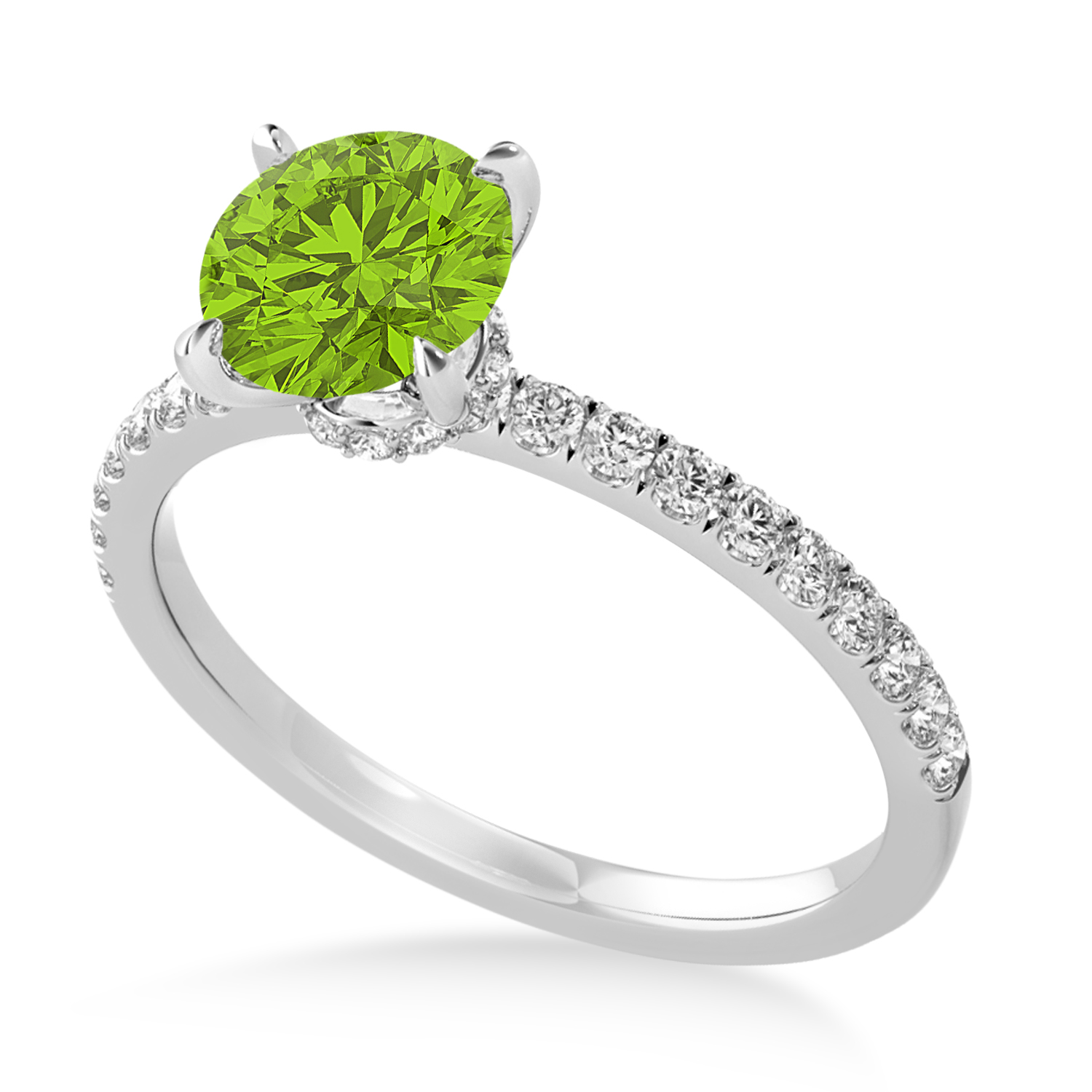 Round Peridot & Diamond Single Row Hidden Halo Engagement Ring Palladium (1.25ct)