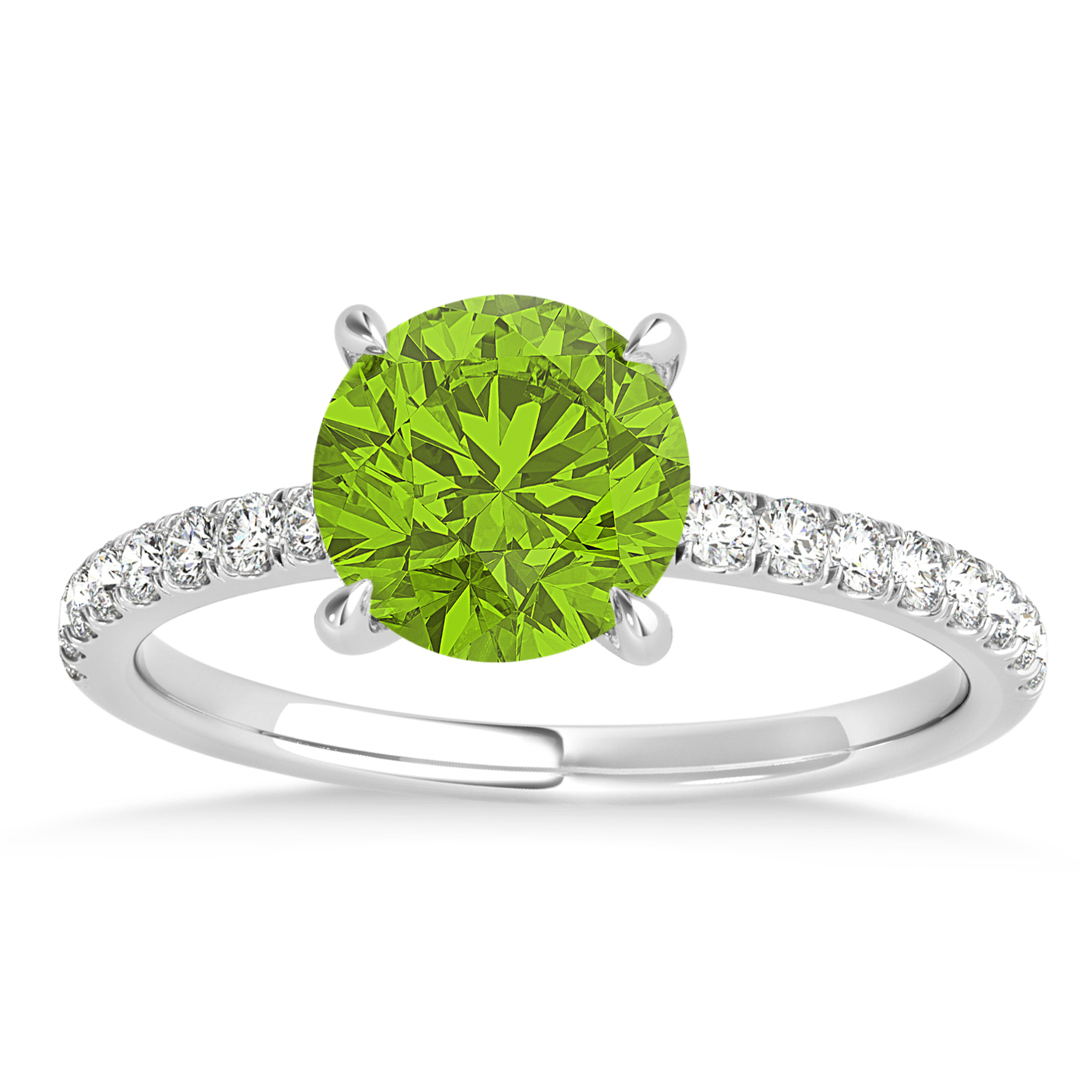 Round Peridot & Diamond Single Row Hidden Halo Engagement Ring Palladium (1.25ct)