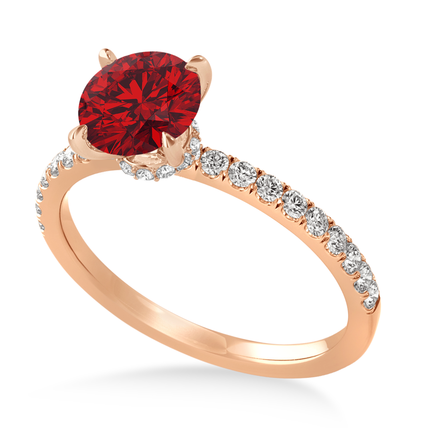 Round Ruby & Diamond Single Row Hidden Halo Engagement Ring 14k Rose Gold (1.25ct)