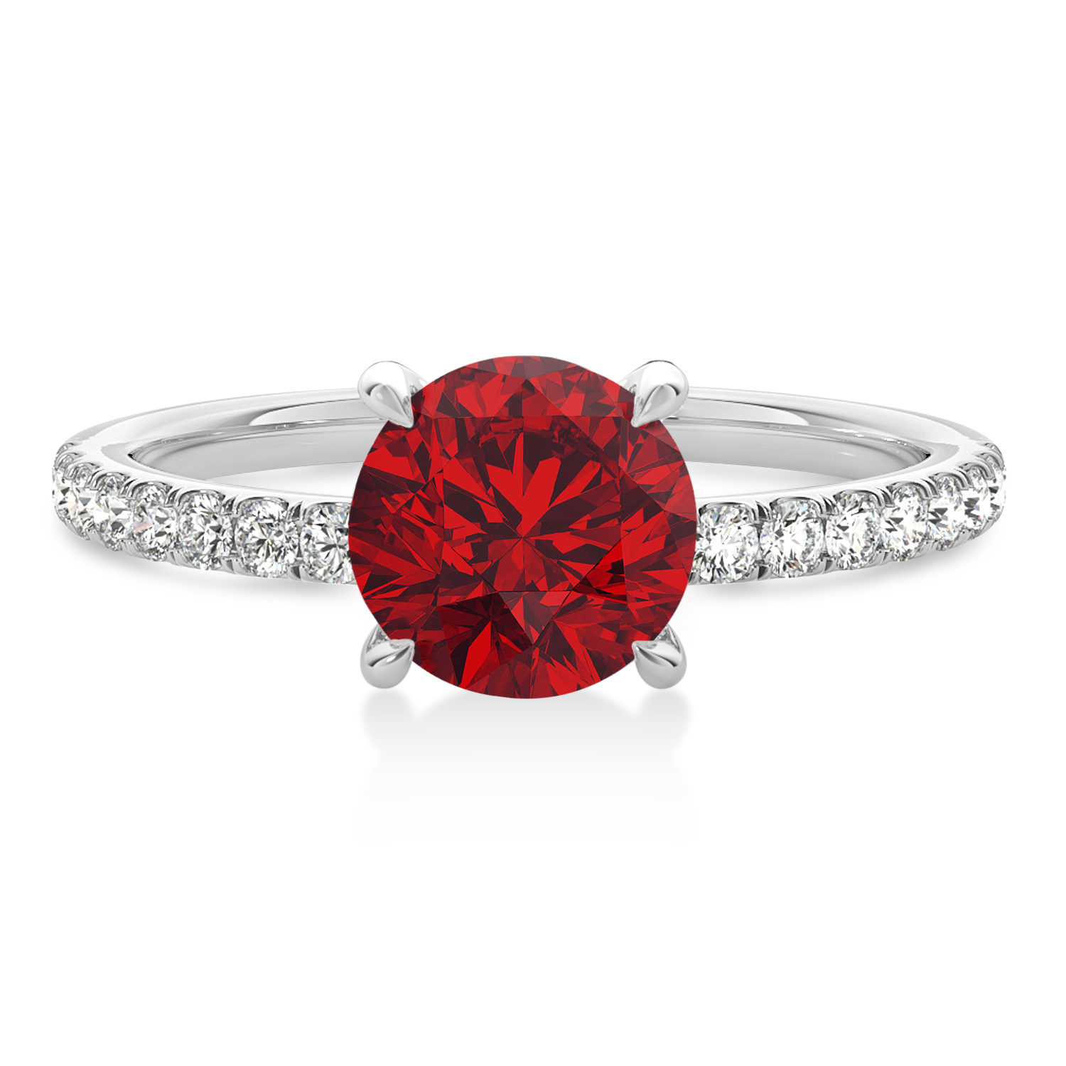 Round Ruby & Diamond Single Row Hidden Halo Engagement Ring Platinum (1.25ct)