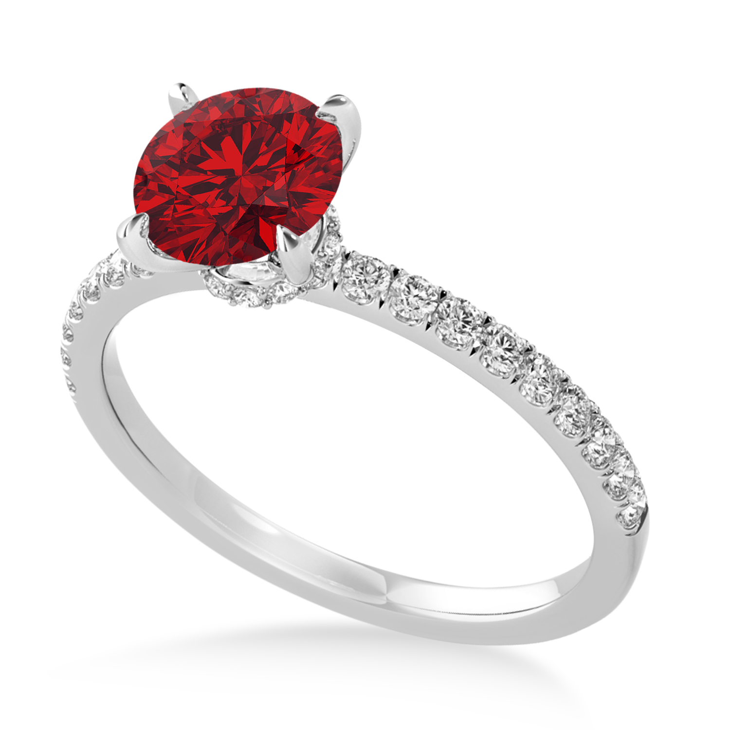 Round Ruby & Diamond Single Row Hidden Halo Engagement Ring Platinum (1.25ct)