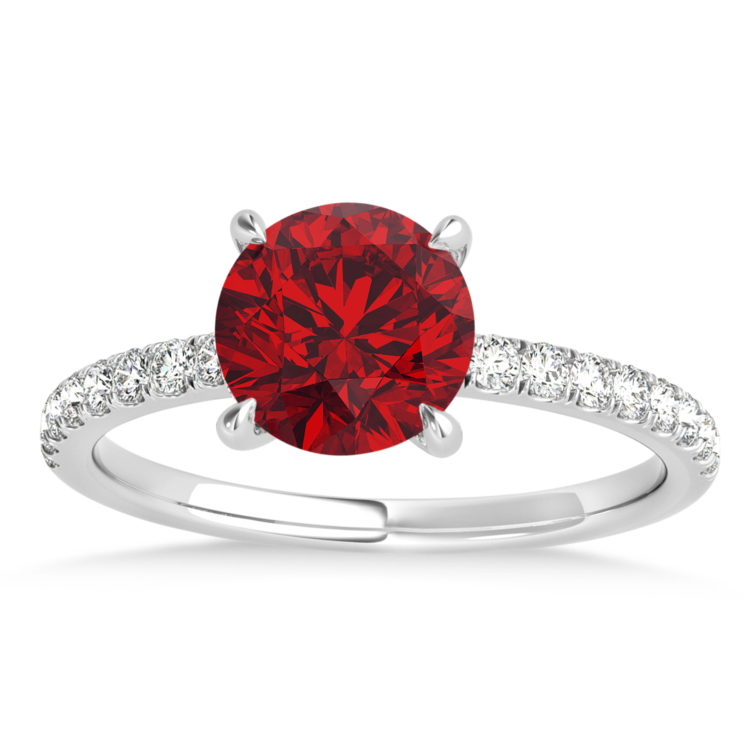 Round Ruby & Diamond Single Row Hidden Halo Engagement Ring Platinum (1.25ct)