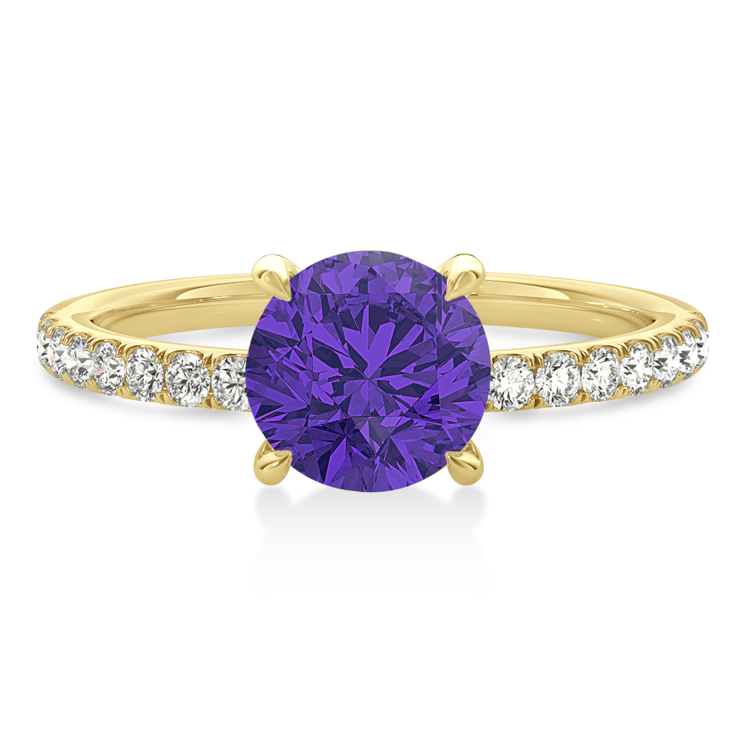 Round Tanzanite & Diamond Single Row Hidden Halo Engagement Ring 14k Yellow Gold (1.25ct)