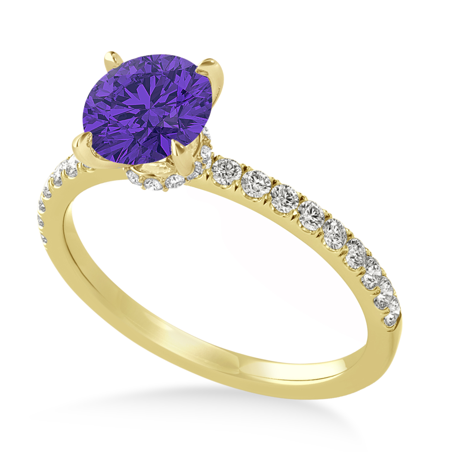Round Tanzanite & Diamond Single Row Hidden Halo Engagement Ring 14k Yellow Gold (1.25ct)