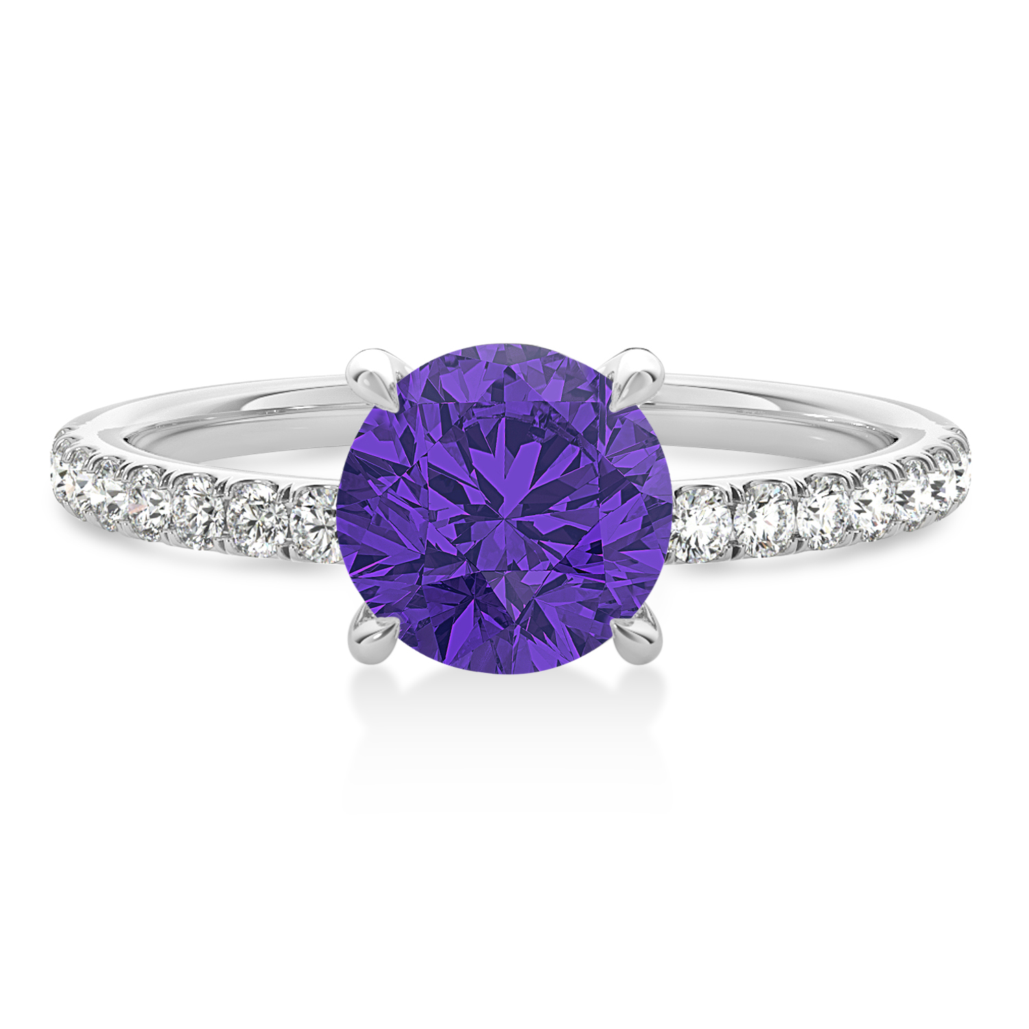 Round Tanzanite & Diamond Single Row Hidden Halo Engagement Ring Platinum (1.25ct)