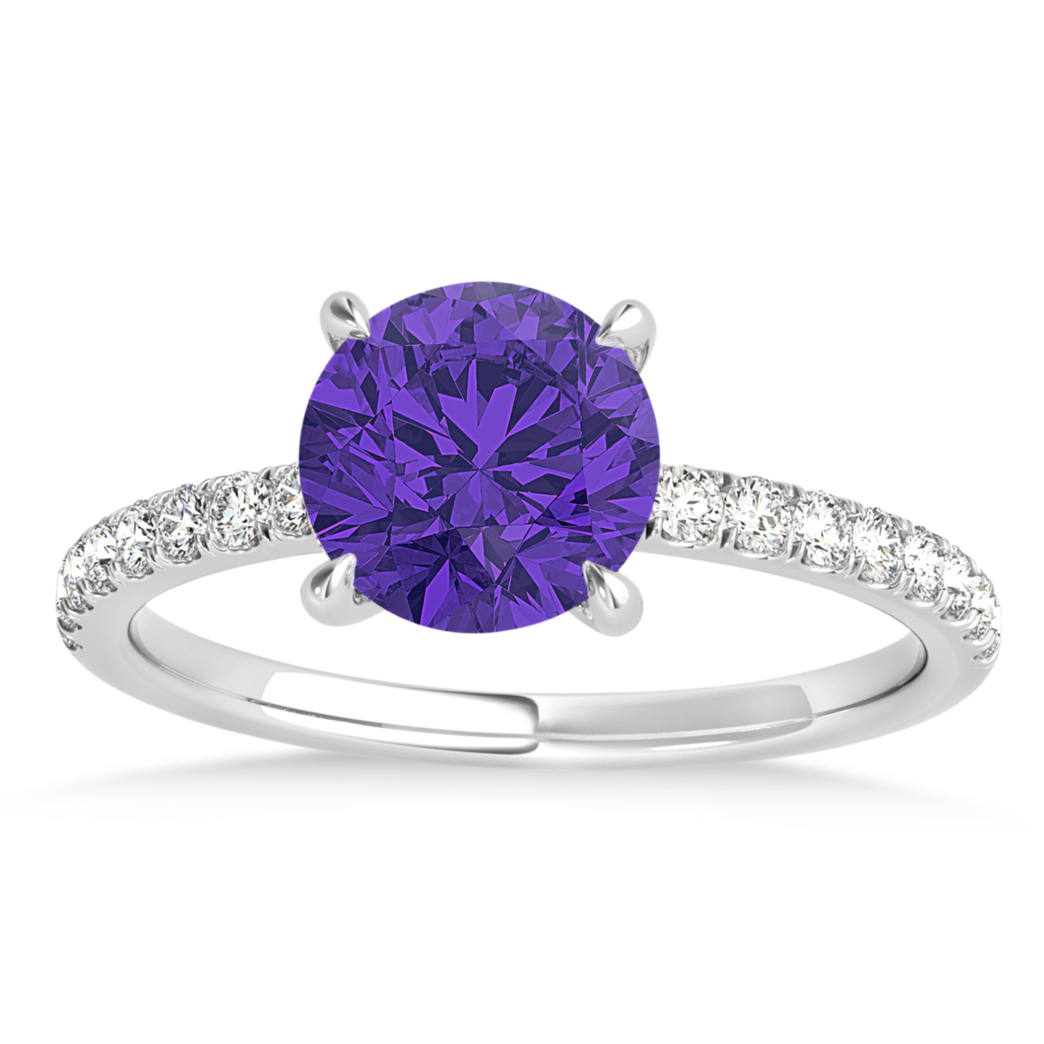 Round Tanzanite & Diamond Single Row Hidden Halo Engagement Ring Platinum (1.25ct)