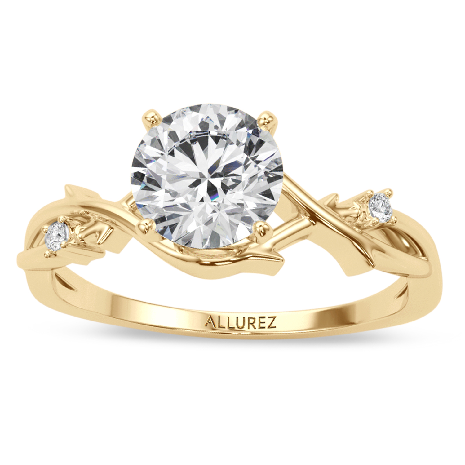 Diamond Vine Leaf Solitaire Engagement Ring 14K Yellow Gold (0.02ct)
