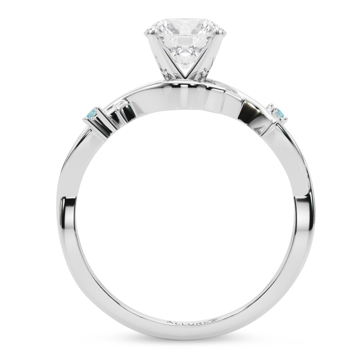 Aquamarine Vine Leaf Solitaire Engagement Ring 14K White Gold (0.02ct)