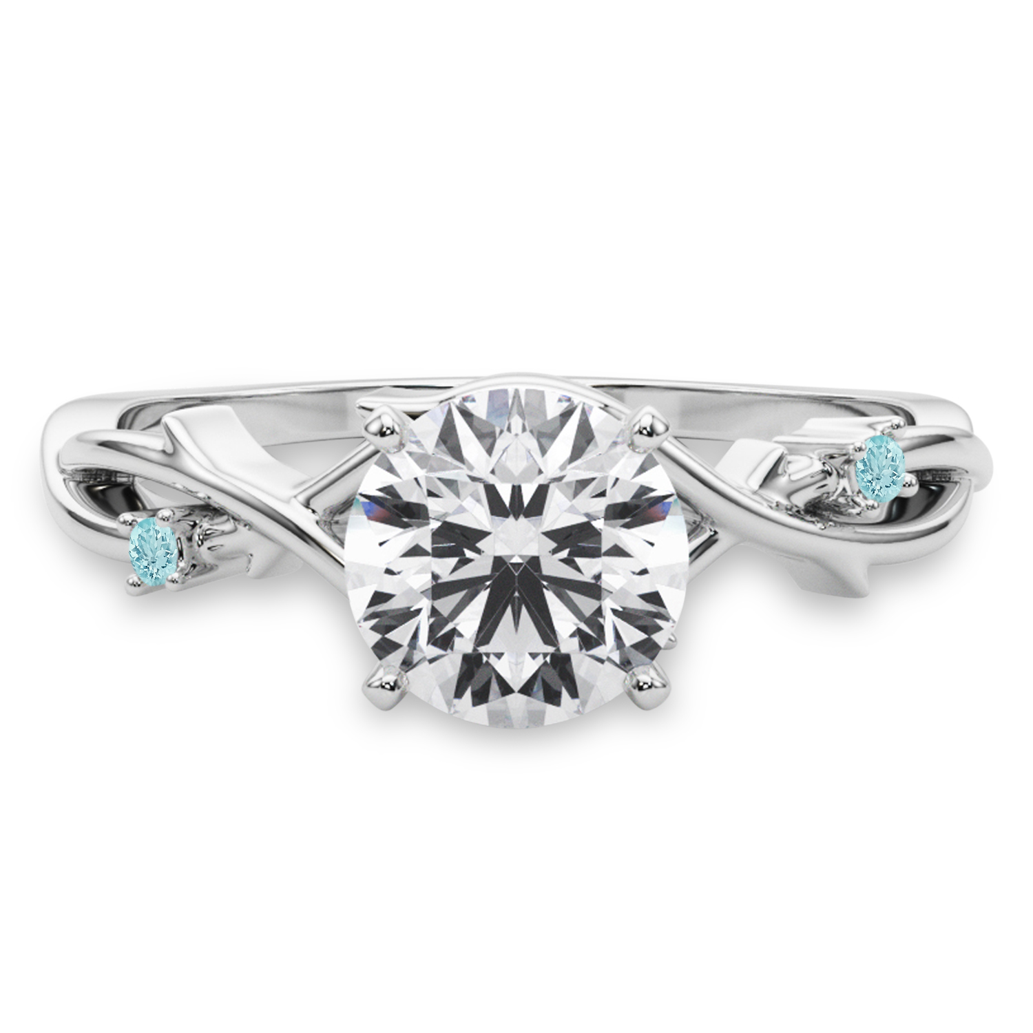 Aquamarine Vine Leaf Solitaire Engagement Ring 14K White Gold (0.02ct)