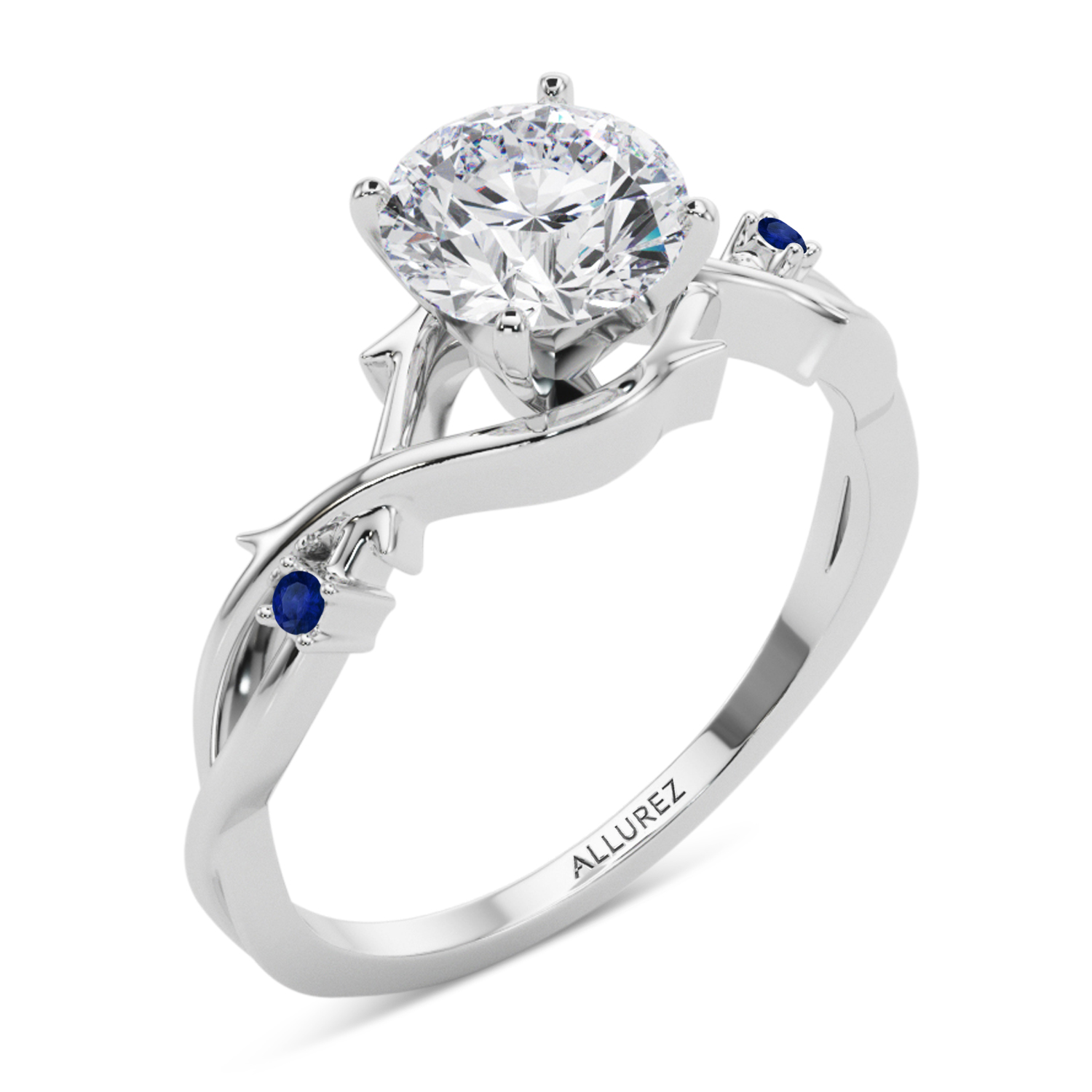 Blue Sapphire Vine Leaf Solitaire Engagement Ring  in Platinum (0.02ct)