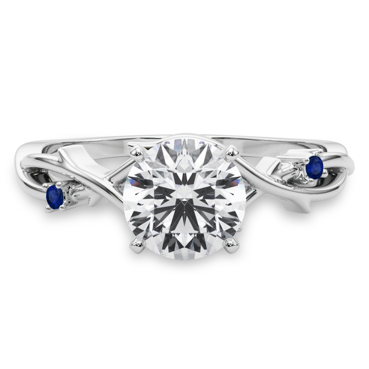 Blue Sapphire Vine Leaf Solitaire Engagement Ring  in Platinum (0.02ct)
